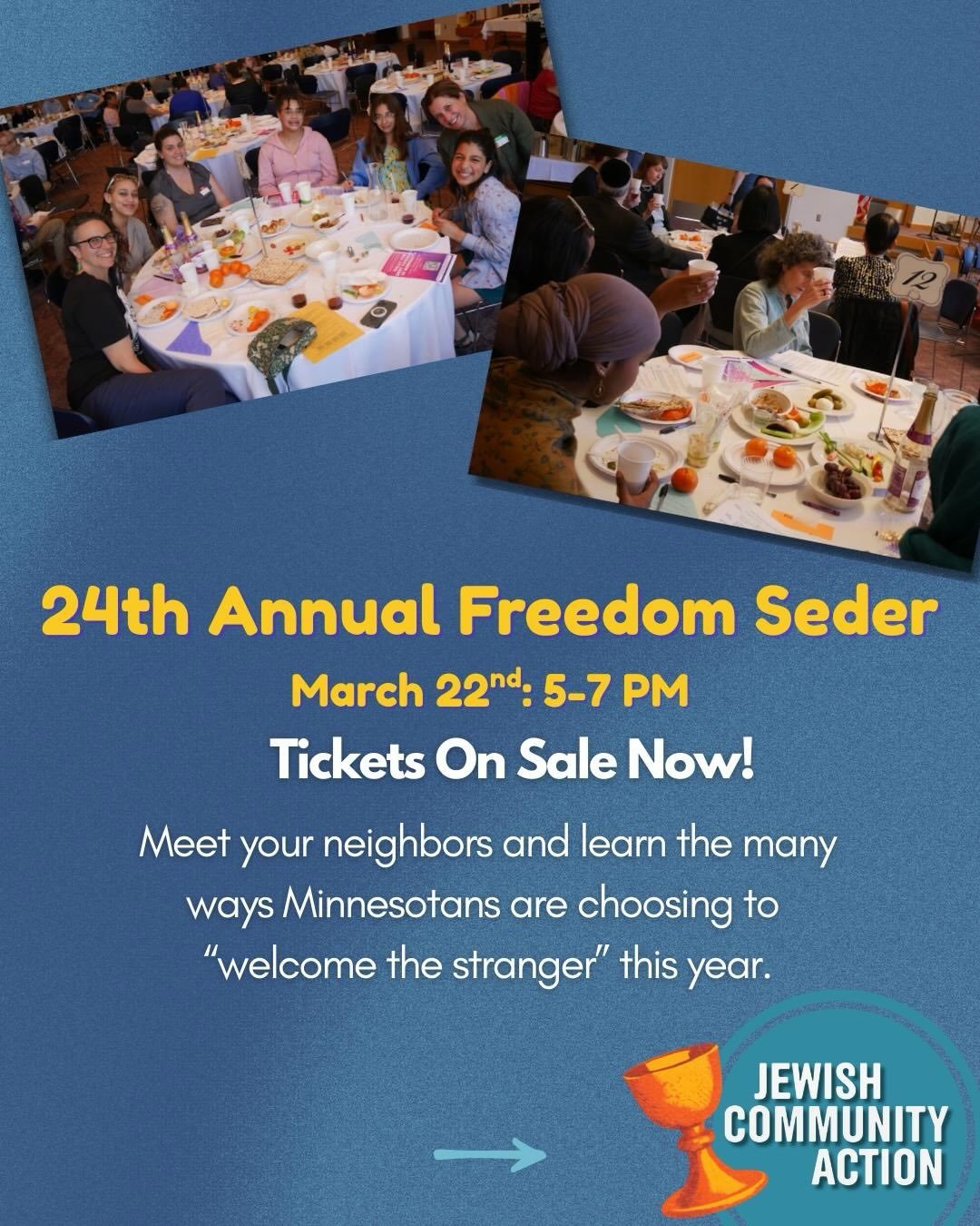 Tickets are now on sale for our 24th Annual Freedom Seder: https://jewishcommunityaction.org/seder ❤️

Every year at Passover, Jews gather to tell the story of the Exodus, the story of our ancestor&rsquo;s emancipation and collective freedom.

This y