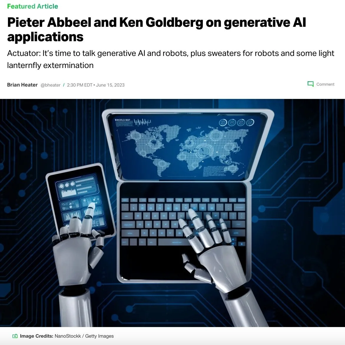 TechCrunch: Pieter Abbeel and Ken Goldberg on Generative AI Applications