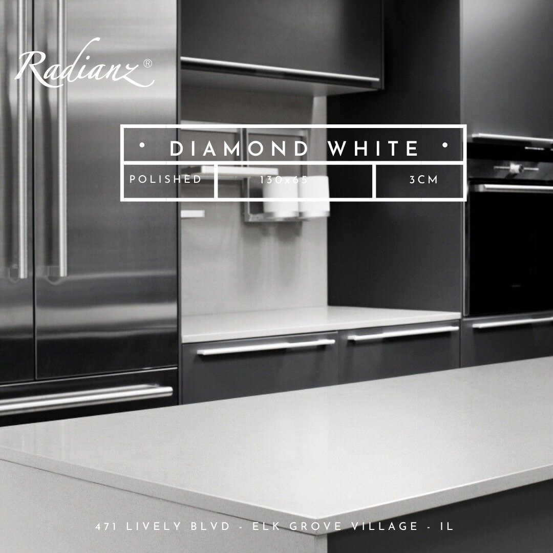 Minimalist charm meets maximum elegance with Diamond White- Radianz Quartz #radianz #stonelink #quartz #kitchen #countertops