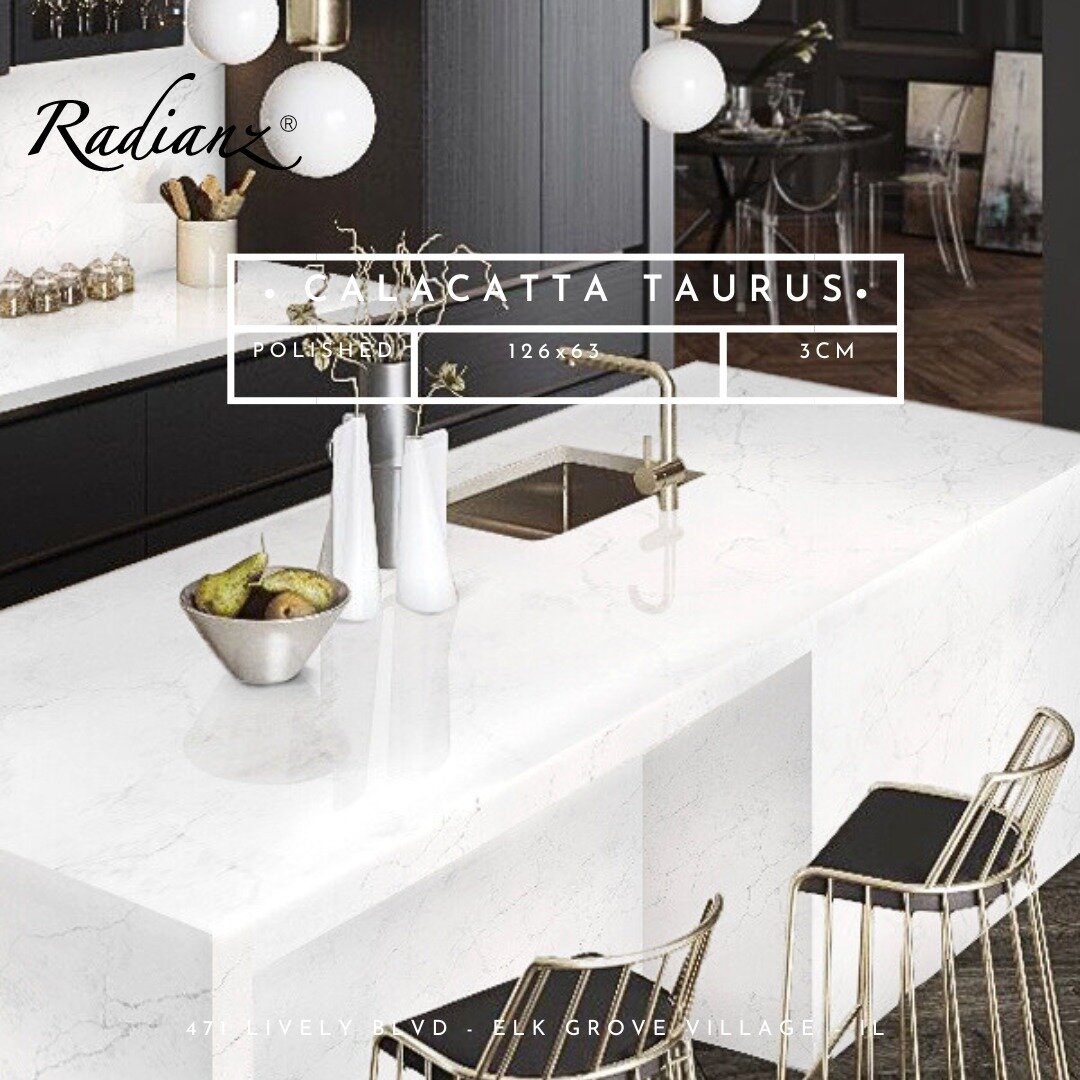 Calacatta Taurus - Radianz Quartz brings sleek lines and contemporary flair, ready to uplift your living area with modern sophistication. #radianz #stonelink #quartz #kitchen #countertops