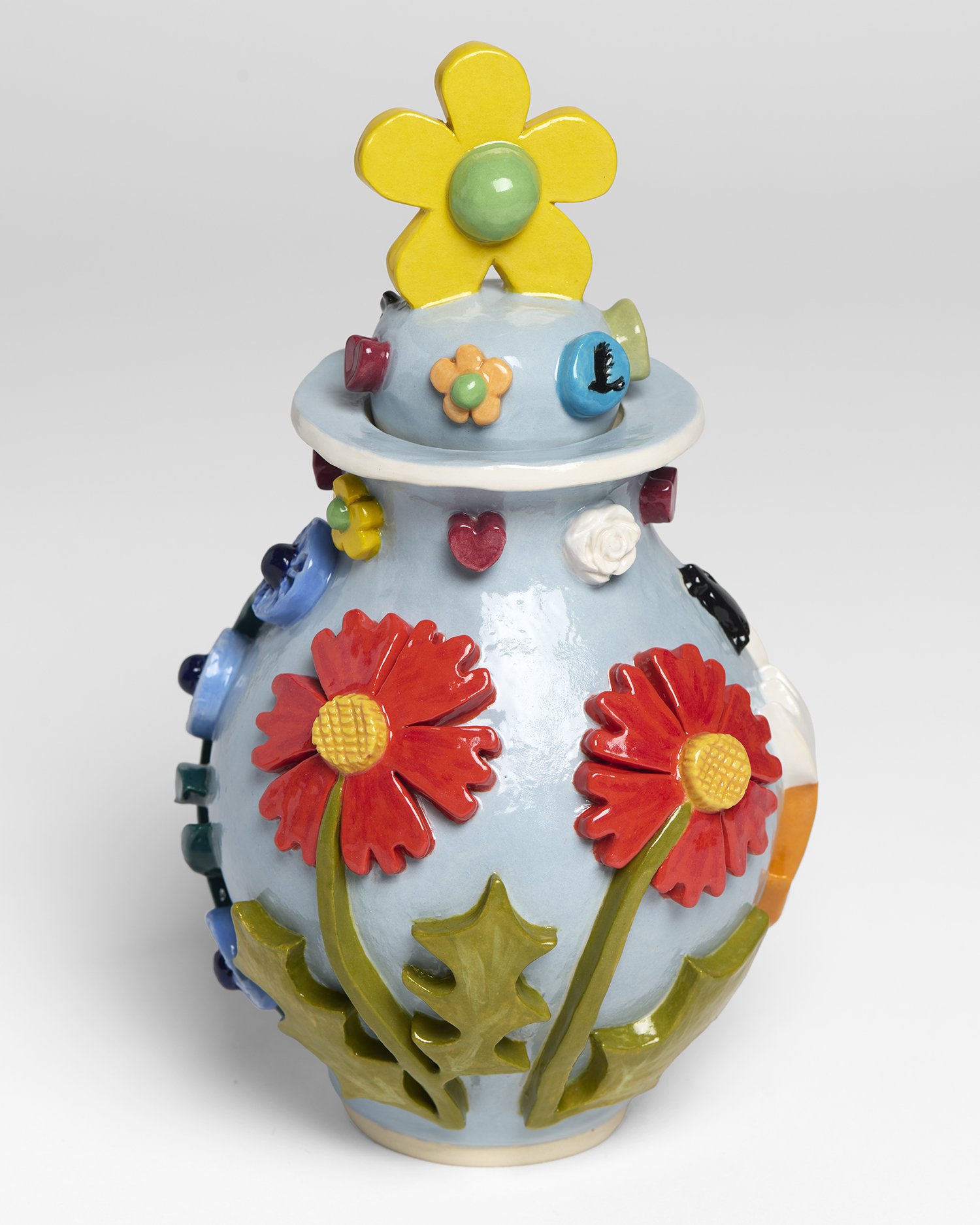 Urn #19 (Black Cats and Flowers) ,  2026 , underglazed and glazed ceramic, 9.5"x6"x6"