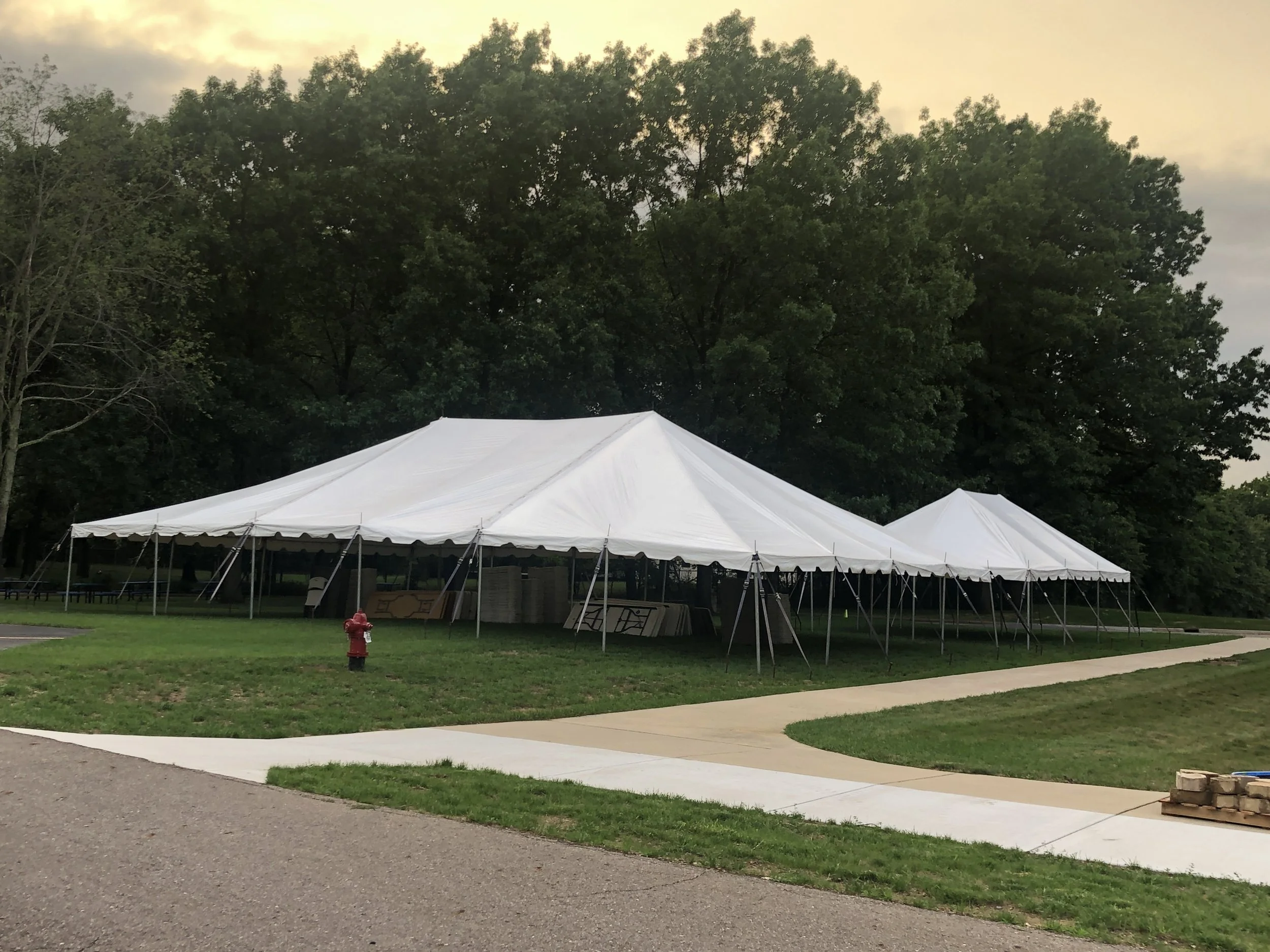  canopies with sizes ranging from 15'x15', all the way up to 40'x60'