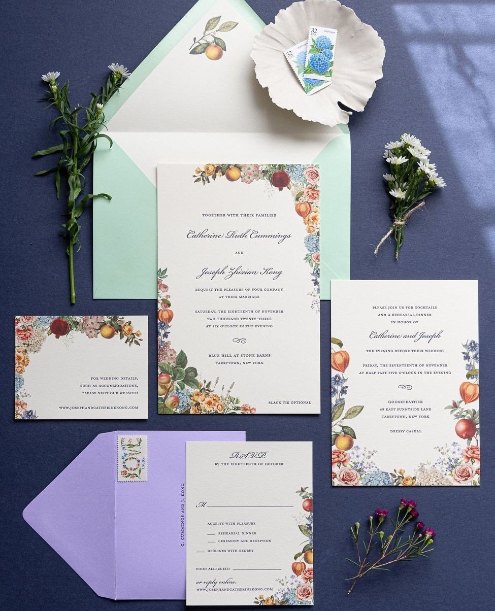 Loving the bold color choices for this custom Blue Hill wedding invitation suite #katiefischerdesign #clientlove Photo by @rwagnerphotography ⁠