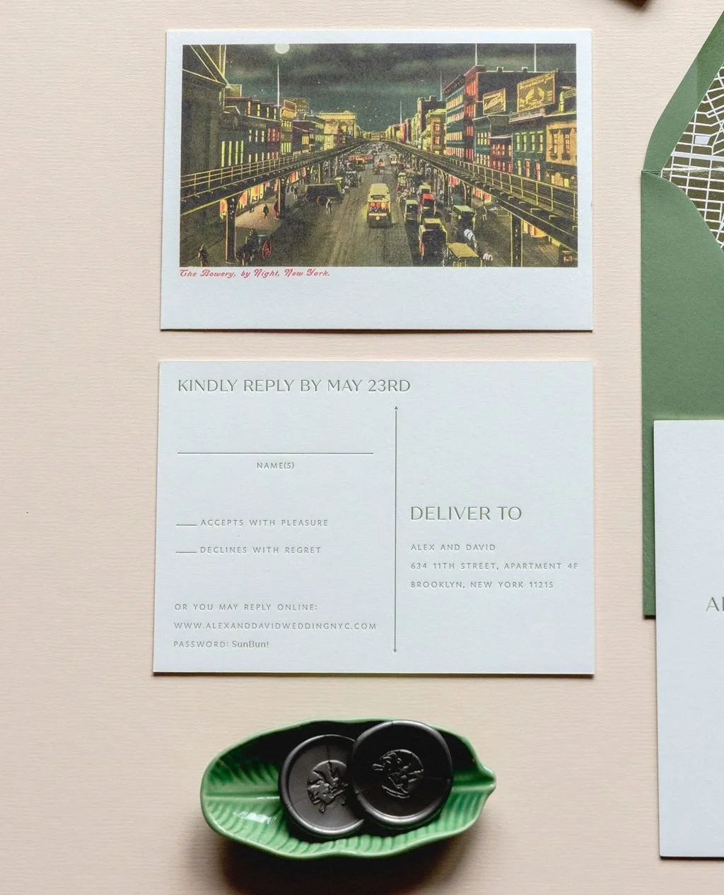 I'll be honest, mailed back RSVP cards are done less often these days. Most people elect to have people RSVP via their website: it's easier and faster. BUT a mailed back RSVP card is another design element and a fun thing for you to get back in the m