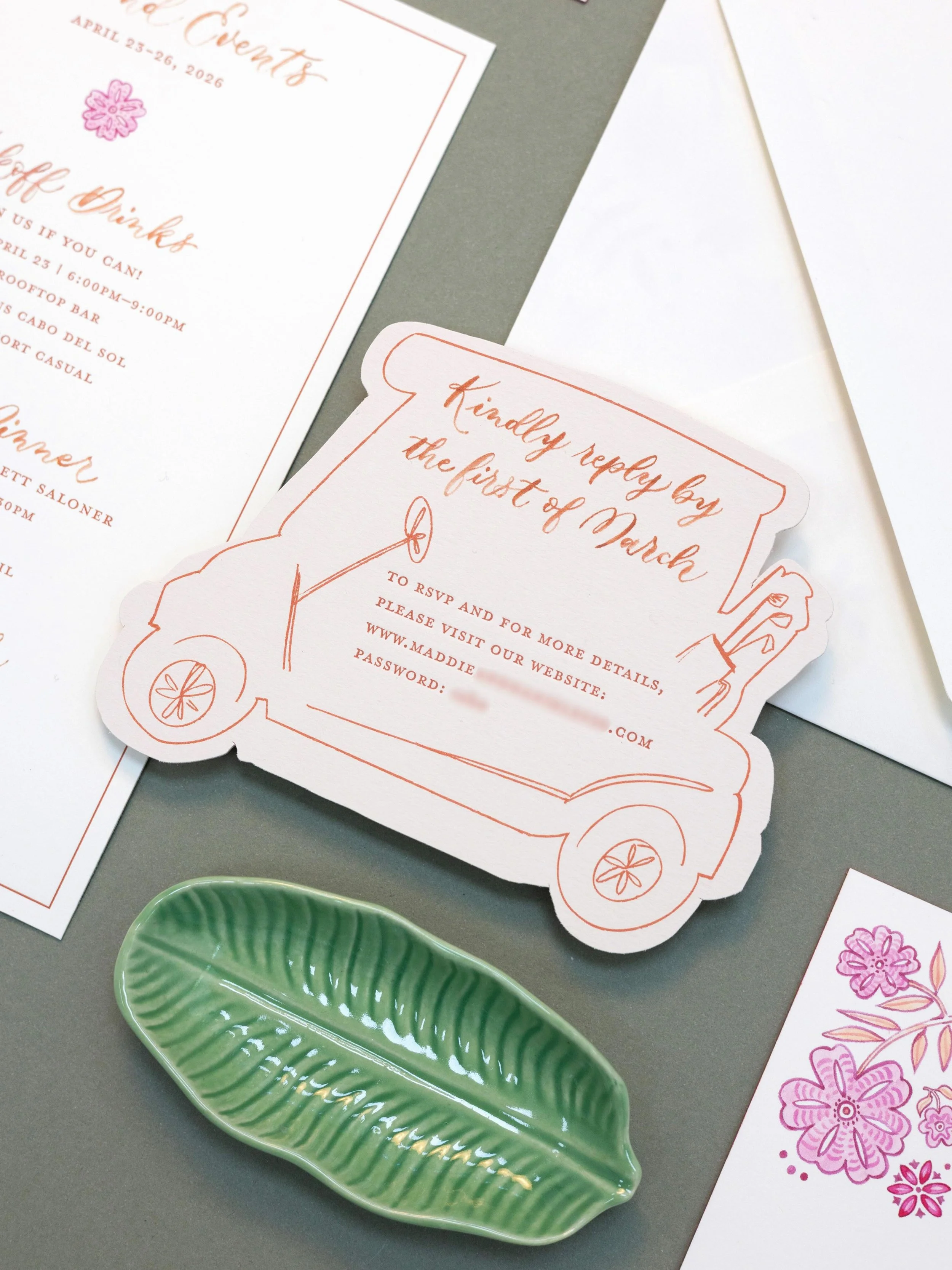 Digital reply cards are becoming more popular over time. This custom die-cut card combines playful design with a modern way to RSVP 🧡

Planning by @rafanellievents
Photography by @samsulllivan 
&bull;
&bull;
#weddingwebsite #2027bride #custominvitat