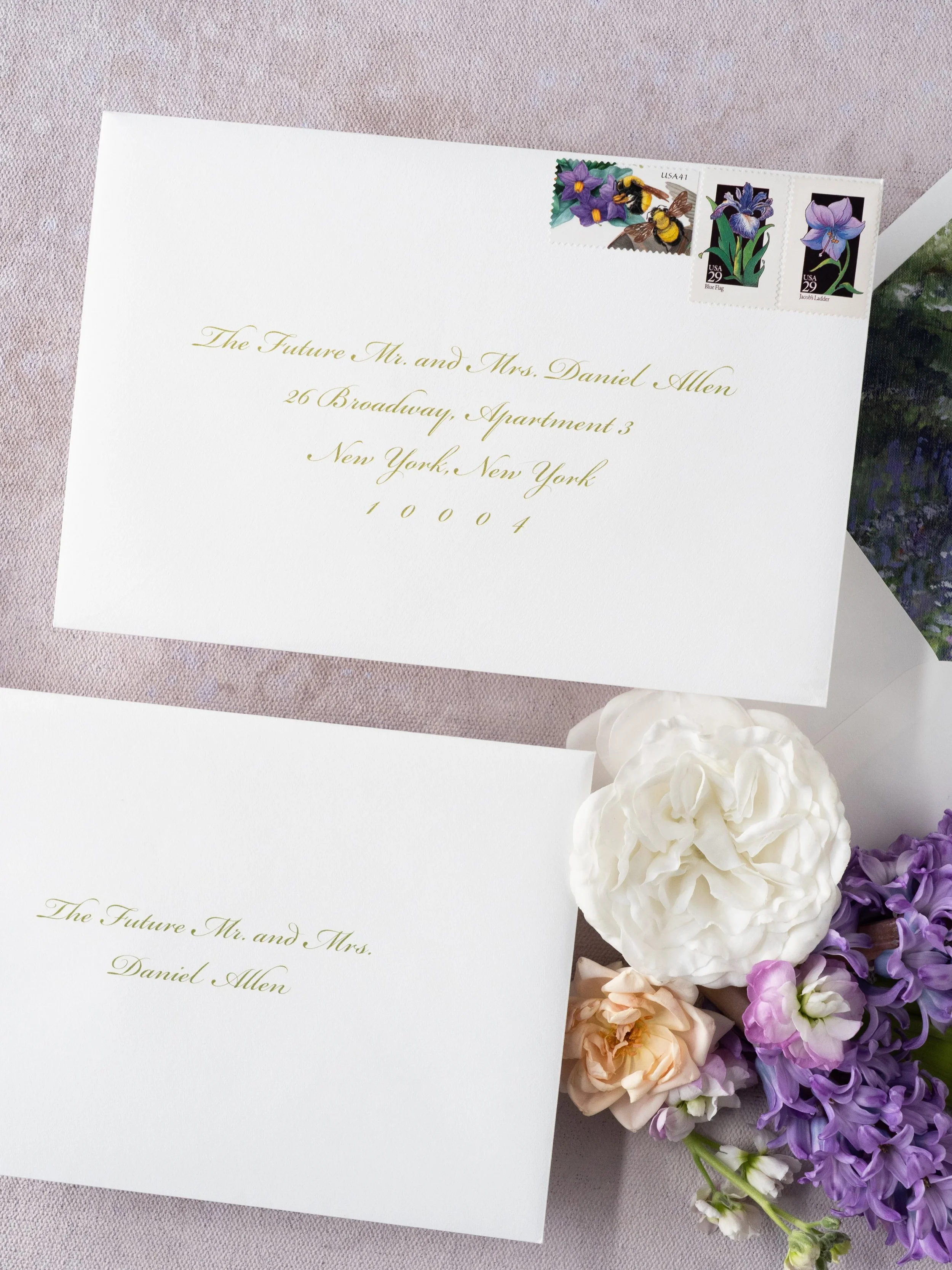 We&rsquo;ll always recommend sending your invitations via USPS Priority, but we&rsquo;re still a sucker for vintage stamps. 💌

Use USPS Priority for the actual postage, then add vintage stamps for the fun of it. They&rsquo;re one of our favorite lit