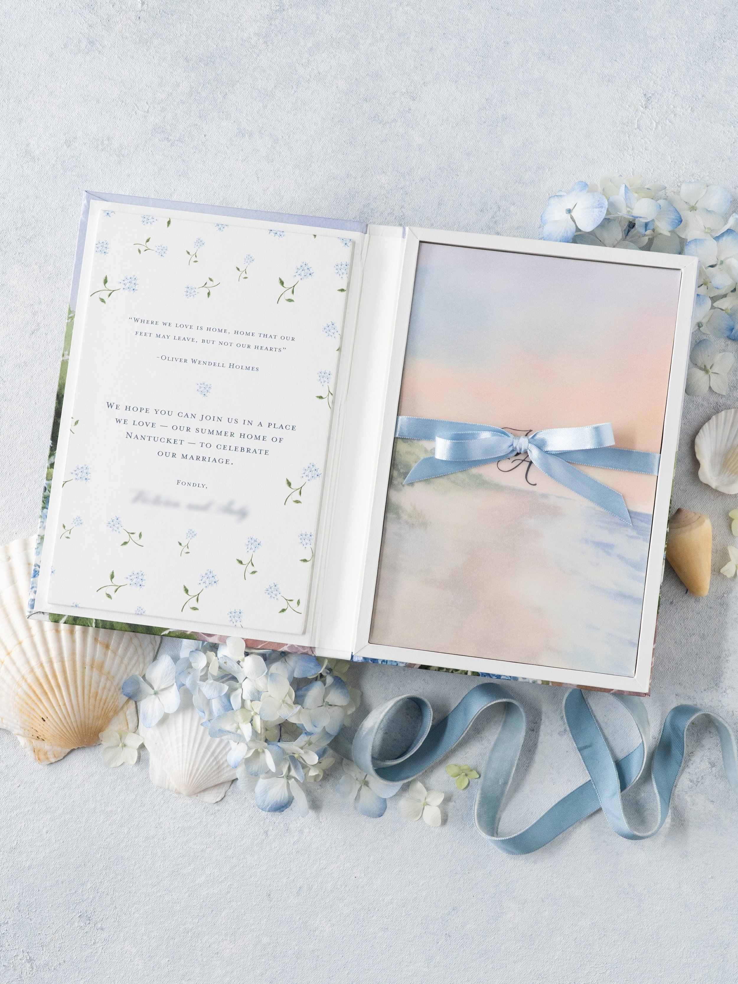 Happy first anniversary V&amp;A! Still loving this watercolor Nantucket suite 🤍

Planning: @handydallaireevents 
Photo &amp; Styling: @peterson.design.photo 
&bull;
&bull;
&bull;
#weddinginvitationsuite #nantucketwedding #custominvitations #watercol