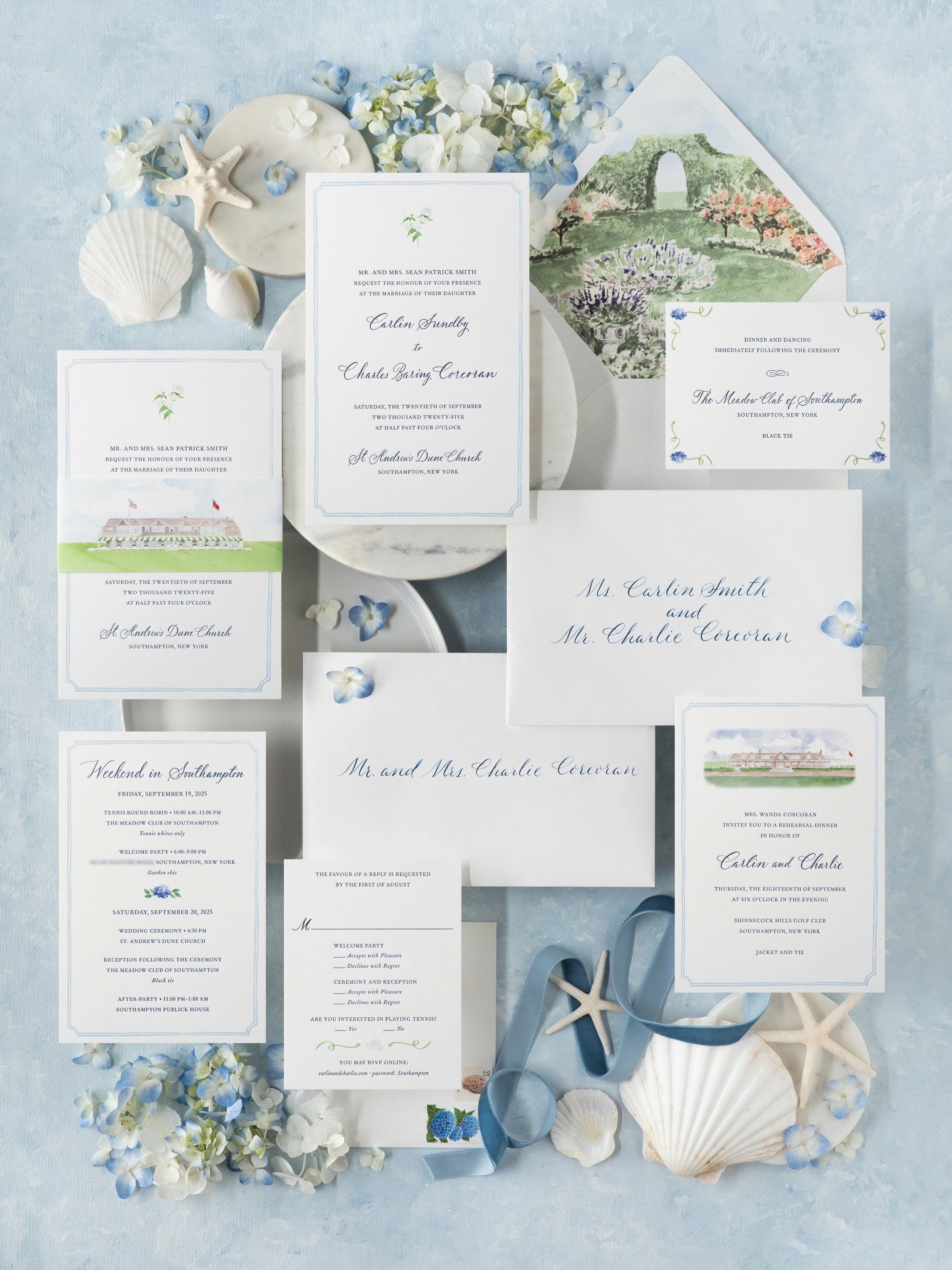 Happy 1 year anniversary, C&amp;C! Throwing it back to this beautiful Southampton suite 🤍

Planning @bethburrusweddings 
Photo &amp; Styling @peterson.design.photo 
&bull;
&bull;
#hamptonswedding #luxuryweddinginvitations #weddinginvitationdesign #w