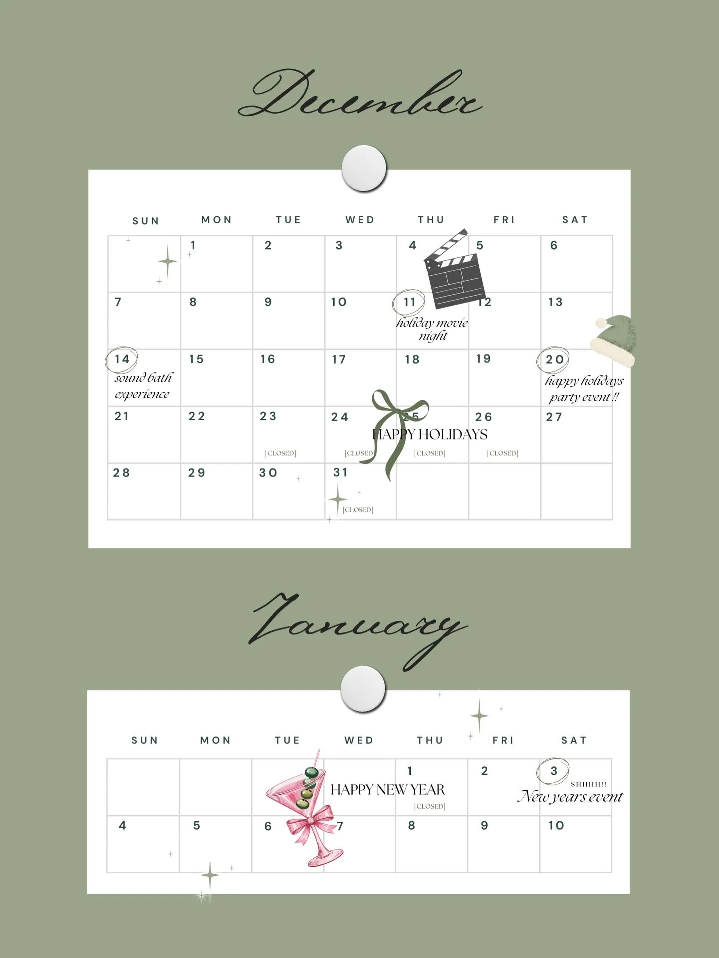 We know it&rsquo;s getting icy out there but we&rsquo;re heating up this holiday season, bringing you events, good sweats &amp;  exciting surprises along the way ✨🎄 

Events: 
Dec 11 @ 6pm holiday movie night &amp; Pilates! 
Dec 14 @ 6:30pm stress r