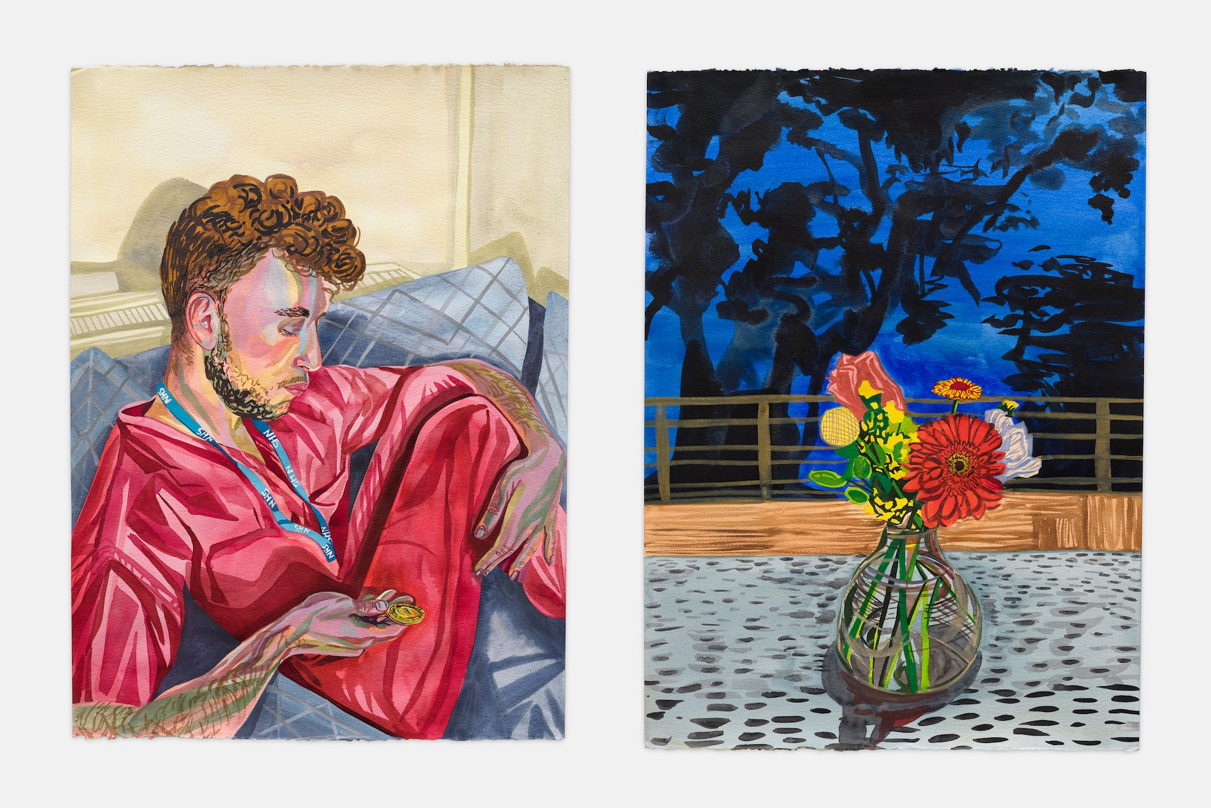 Aliza Nisenbaum, “Alan, Student Nurse” and “Night bouquet,” 2020