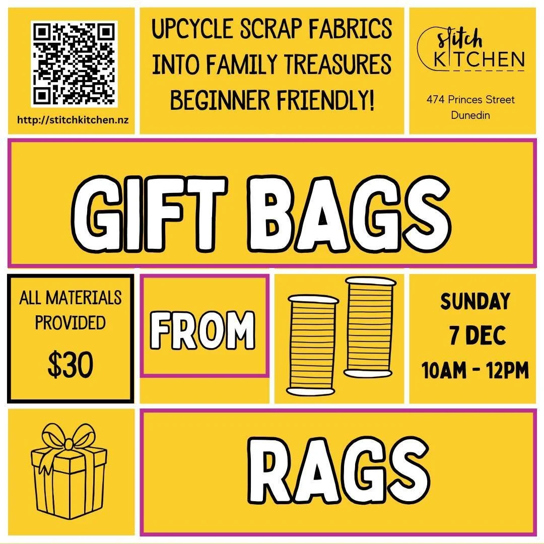 Tired of  buying disposable gift wrap and the gift wrapping grind? Join our beginner-friendly class and learn how to transform fabric scraps and waste into beautiful, reusable fabric gift bags!

In this workshop, you will master simple sewing techniq