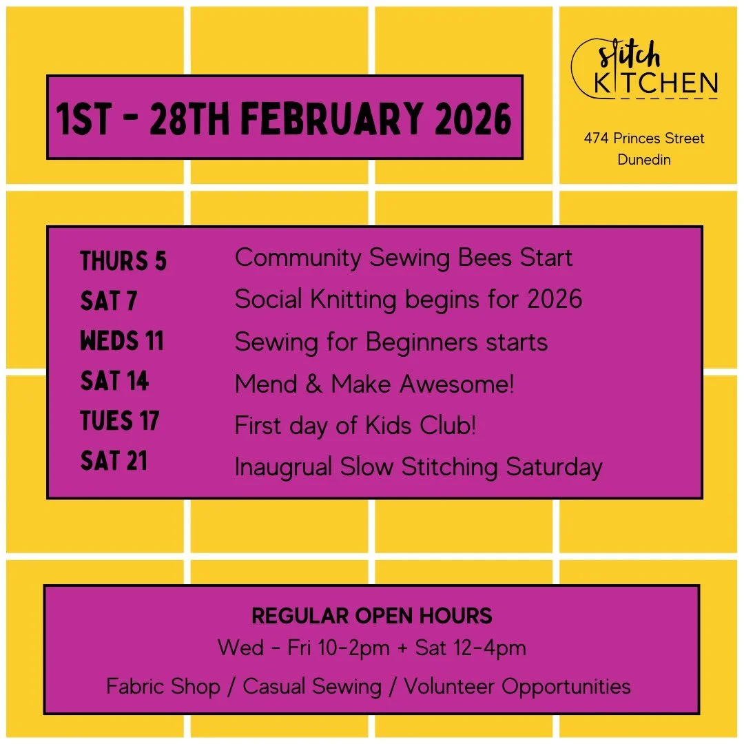 Here is what we have on for February! Early bird prices end today so get in quick! 

Check out our returning Kids Club and inaugural Cosplay Class as well as our classic favourites, Beginner Sewing, Mend &amp; Make Awesome and Social Knitting. 

http