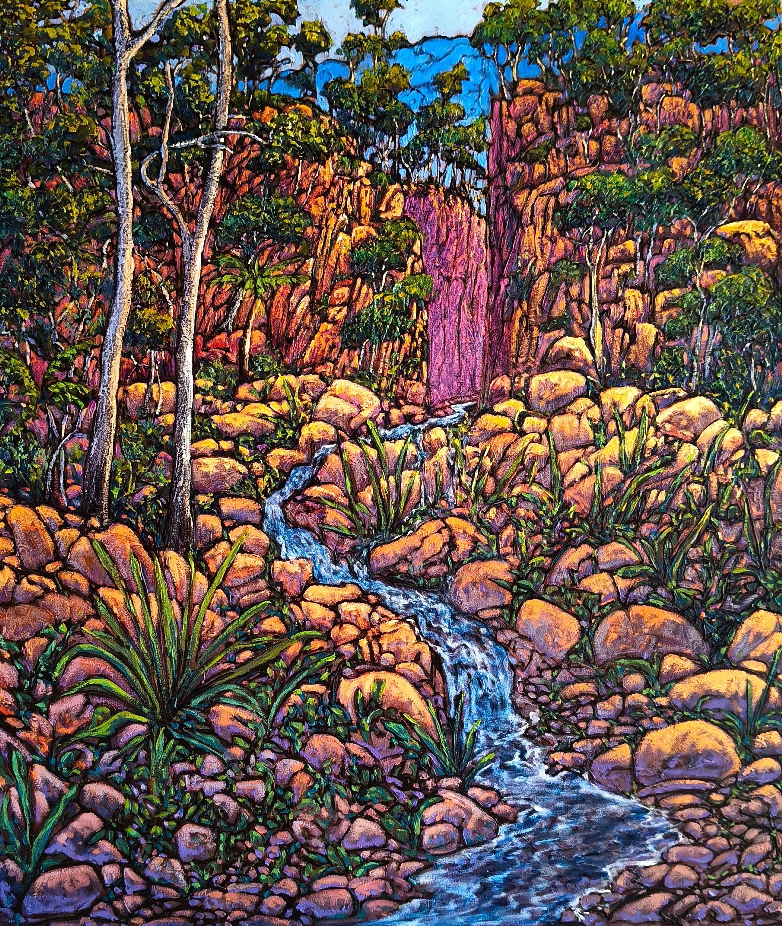 Wayne Smith 'Waterfall Retreat' H90cmxW76cm, acrylic on canvas, $1695.00.jpg