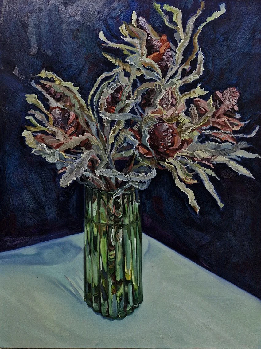 Banksia Arrangement in Green Vase - Kate Marek
