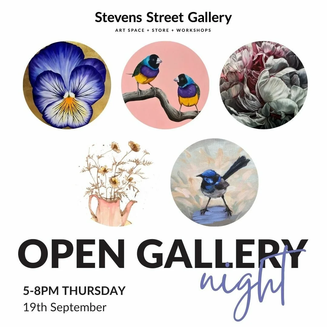 You&rsquo;re invited to our Open Gallery Night for the much-anticipated Birds &amp; Blooms exhibition! Join us as we introduce our incredibly talented feature artists: Julie Whitehead, Caitlin Lever, Alex Louisa, Ella Evans, Deb Parker, and Carolyn E