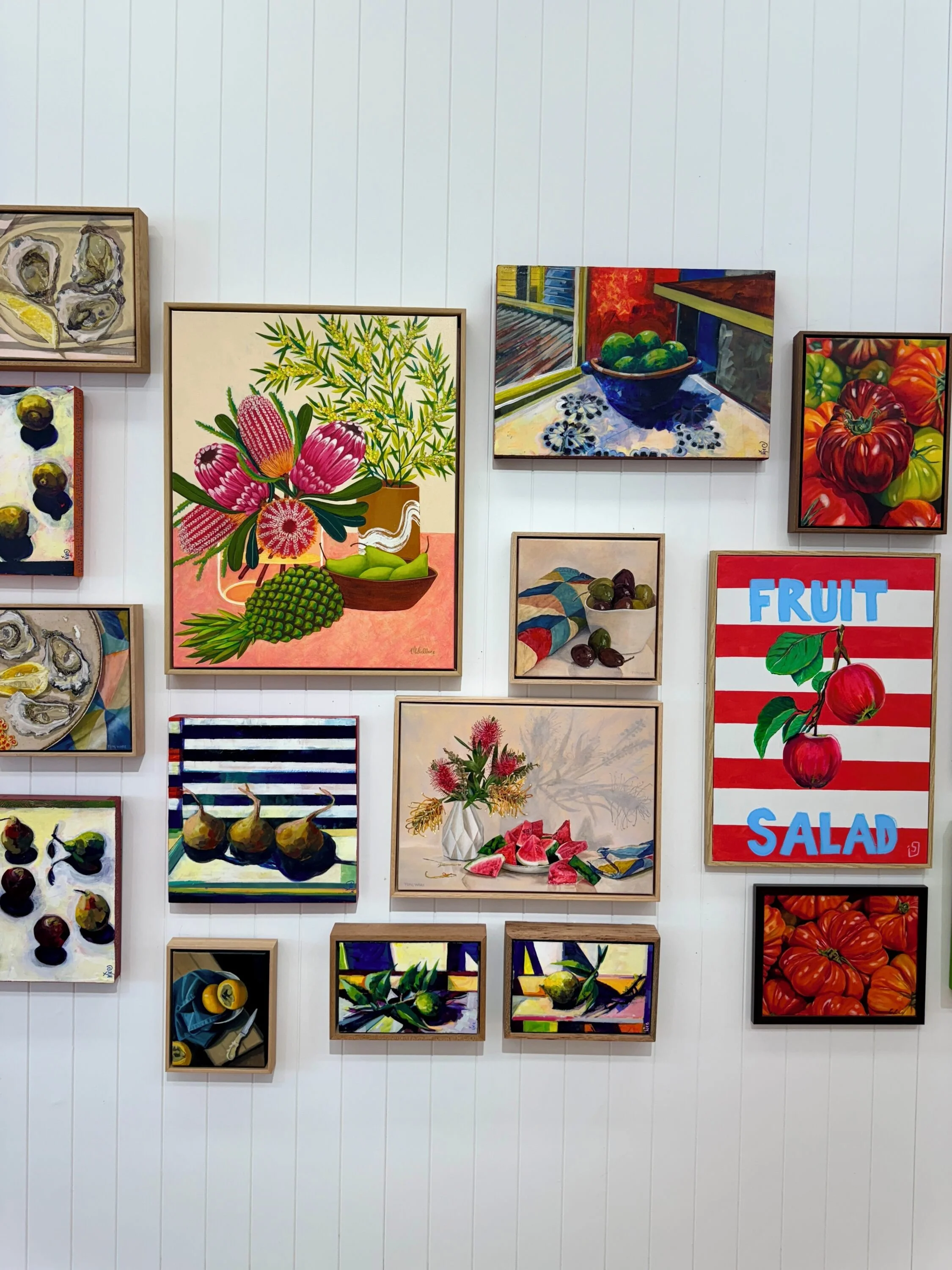Gallery Wall Wednesday!⁣
⁣
Our foodie inspired 'Feast' Exhibition is providing an array of juicy colours.⁣
Pop in to the gallery to see for yourself⁣
(We recommend coming in when you're hungry)⁣
Open Tues-Sat 9am to 2pm