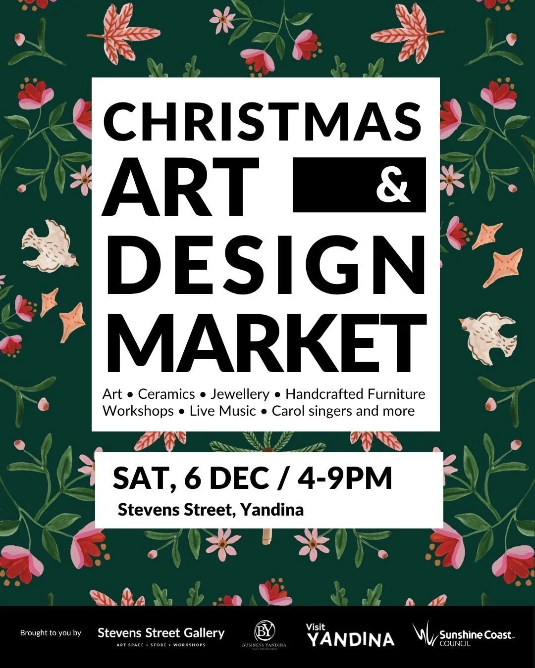 Visit Yandina this coming Saturday for the Twilight Christmas Art &amp; Design market on Stevens Street with a curated line-up of the best local makers! ⁣
⁣⁣
Twilight Christmas Art &amp; Design Market⁣⁣
Saturday, 6th December⁣
4.00 - 9.00pm⁣⁣⁣
&bull;