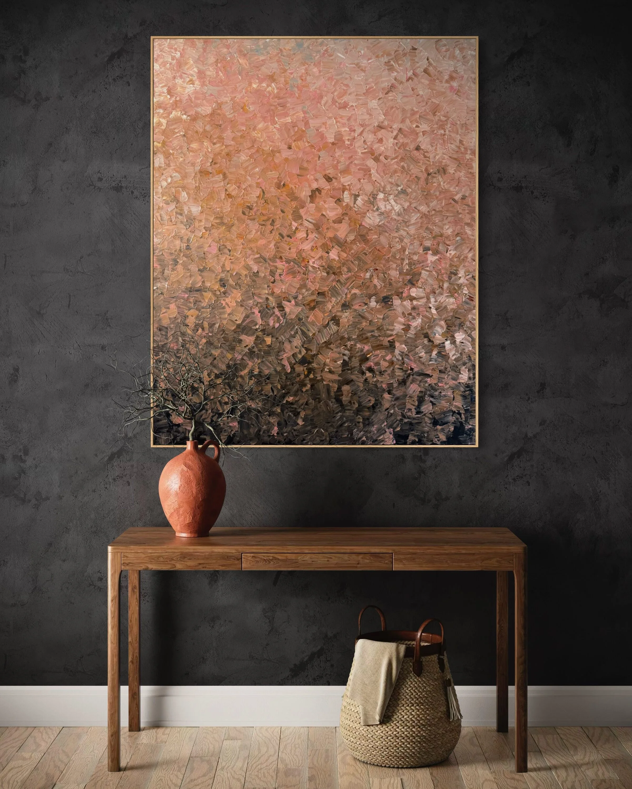 Andrew Hillhouse's atmospheric colour compositions remain a highlight, capturing the mystique of Australian coastal and outback landscapes. His work features beautifully layered abstracts with a signature texture that imbues a sense of movement. Whet