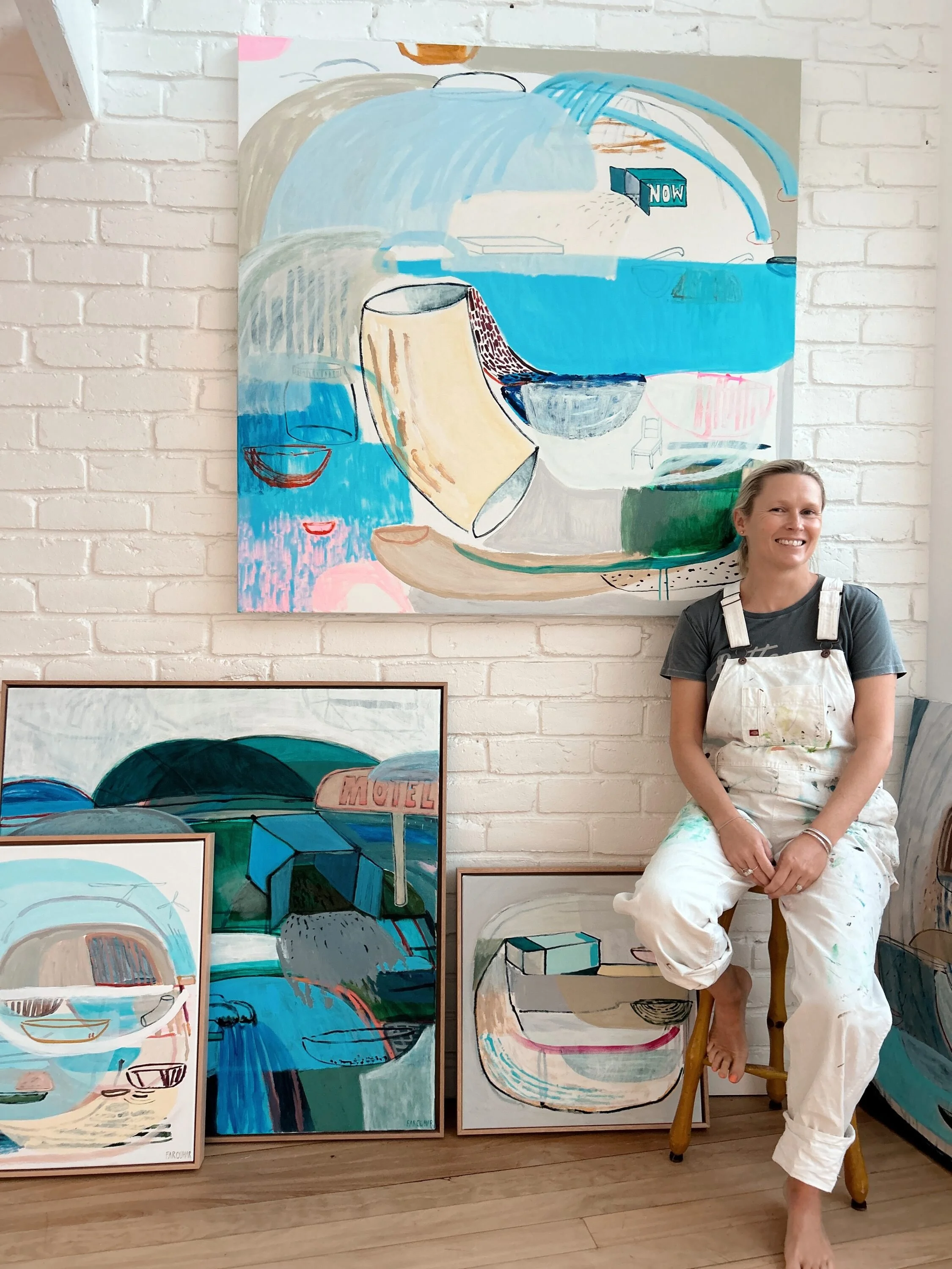 Meet Sophie Farquhar! Her work is full of colour movement and gentle storytelling with layered forms that feel playful familiar and quietly thoughtful all at once. These are paintings that sit beautifully in real homes bringing personality without ta
