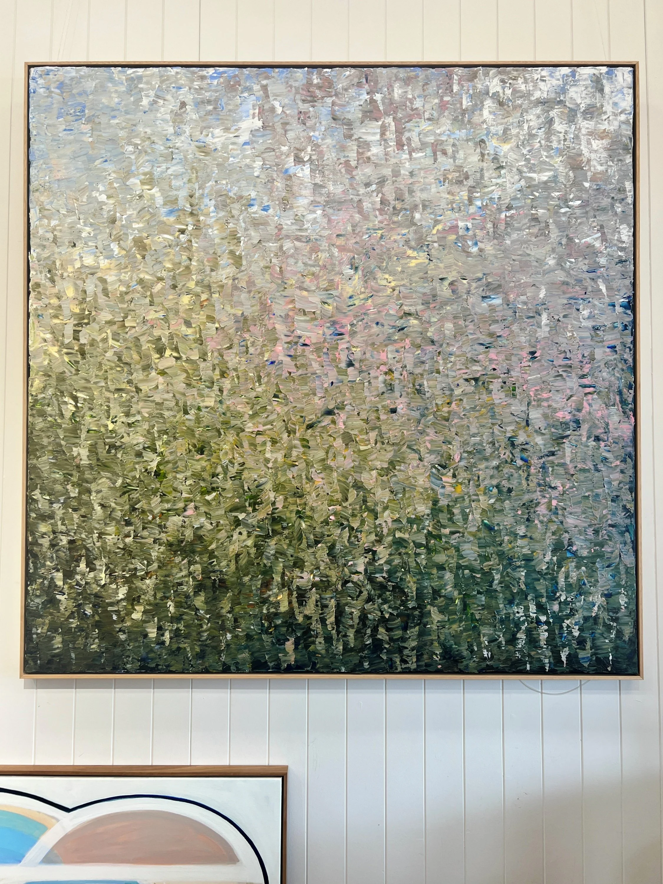 You can't miss this piece by Andrew Hillhouse as you walk in to the gallery. ⁣
This masterpiece is one of his larger sizes at 155 x 155 cm and we have given it pride of place right behind the counter.⁣
⁣
' There is a Certain Slant of Light 1'⁣
Acryli