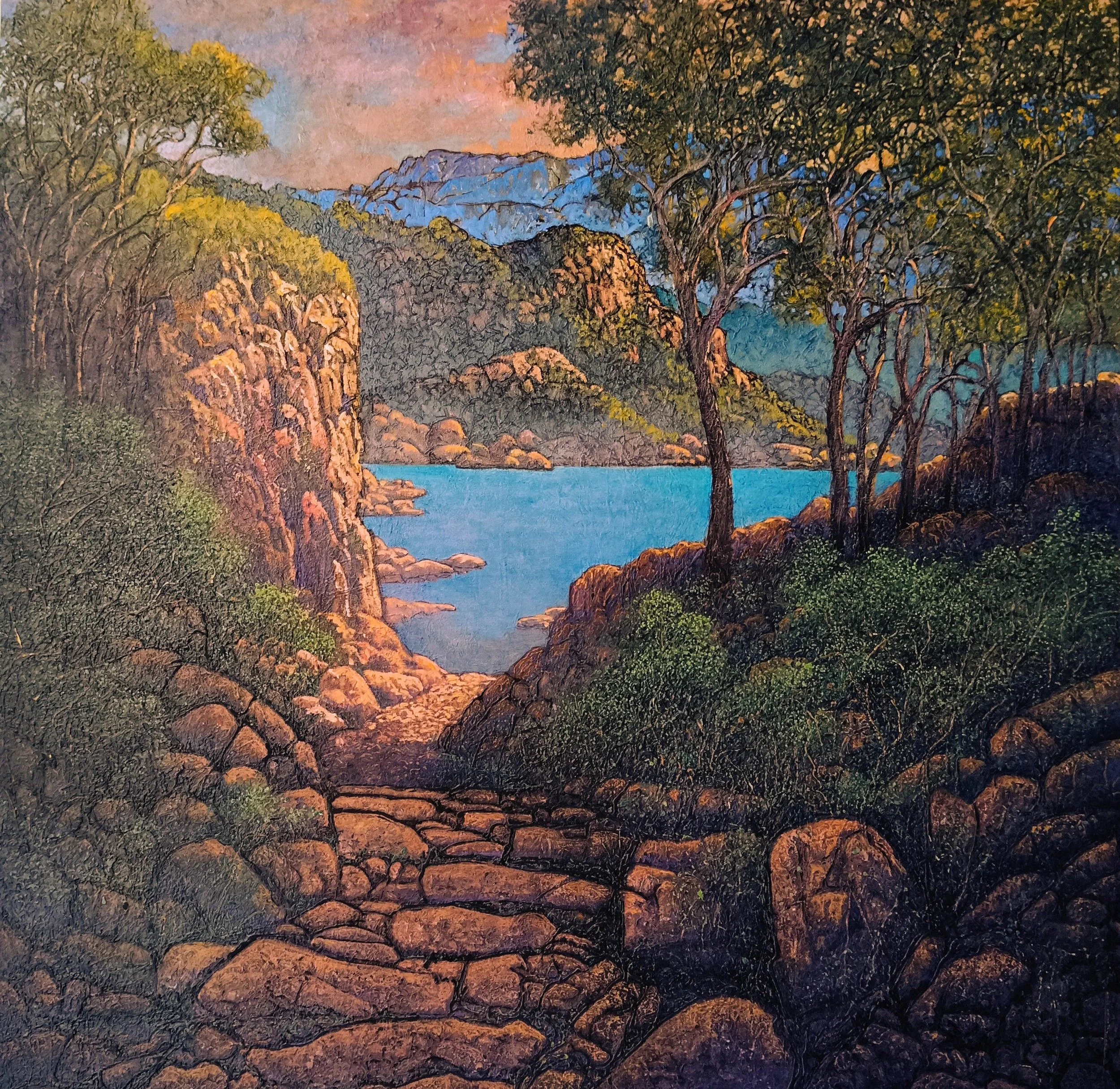 3 Beautiful new works by Wayne Smith. Now available to purchase online⁣
1. 'Encounter with the sublime', 120cm x 120cm, Acrylic on canvas over plywood, framed, $3950.00⁣
2. 'Gap', 90cm x 76cm, Acrylic on canvas over plywood, framed $1950.00⁣
3. 'Firs