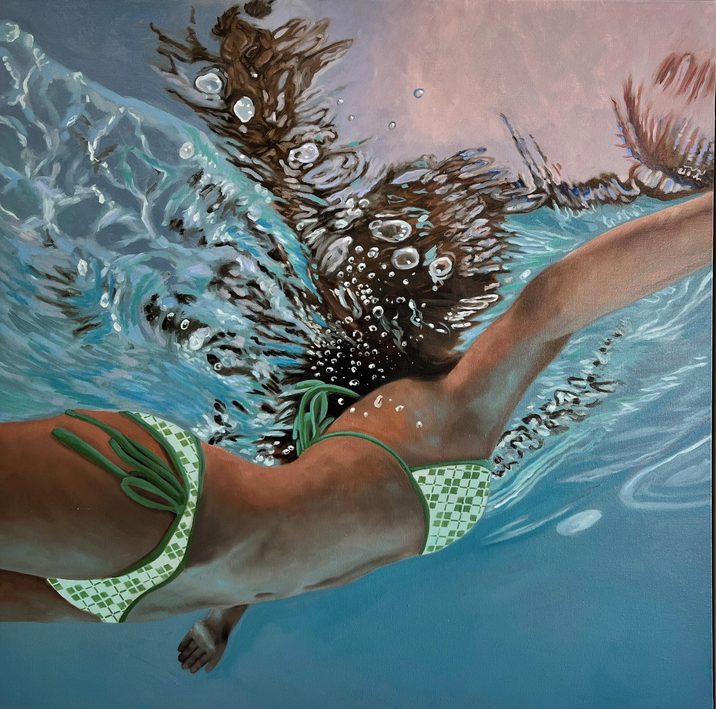 Amanda Cameron is a multi-award-winning artist based on the Gold Coast, known for her striking figurative works that explore the movement of water, light, and the human form. With a background in graphic and web design, her practice embraces experime