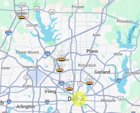 A map of Texas locations that sell our mead