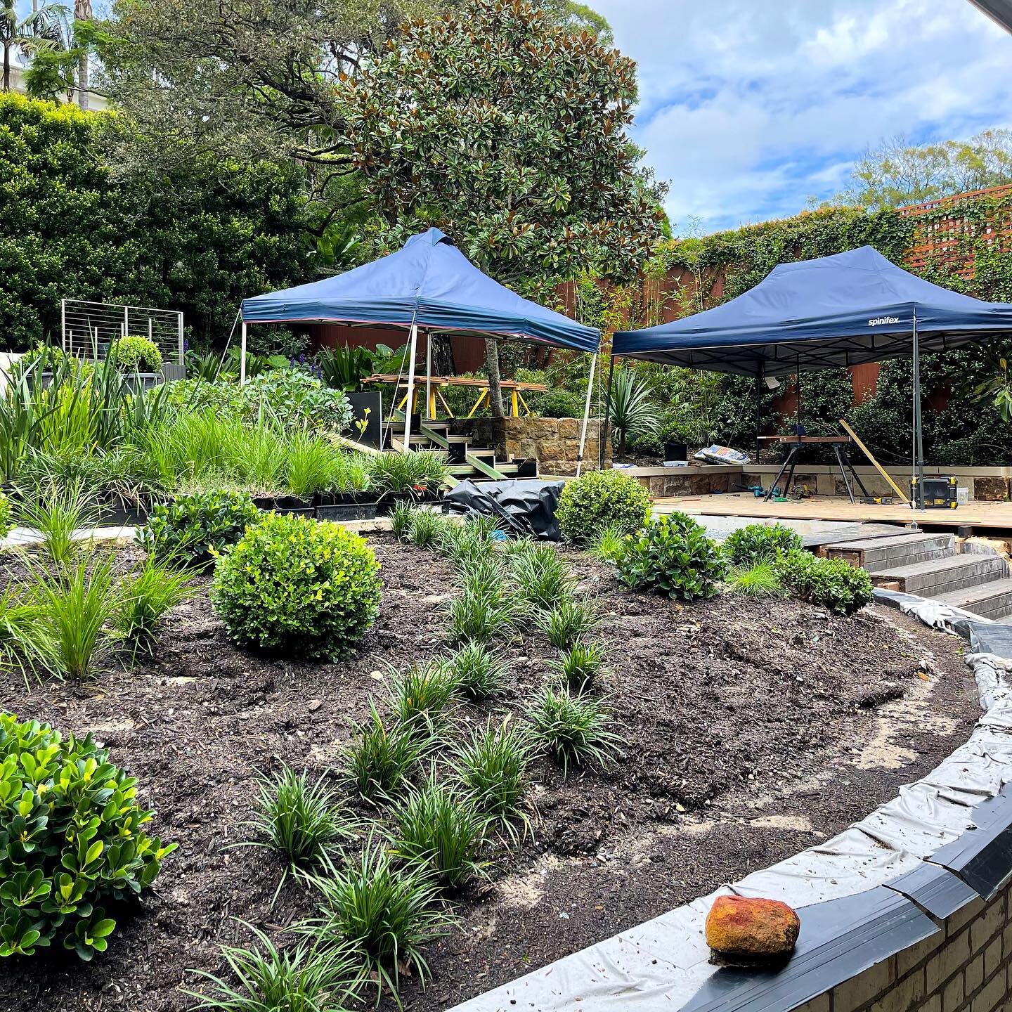 Decking, planting and polishing concrete are well under way. Getting back to work after this rain has not felt better than ever 🌧 We hope everyone managed to stay safe and sound. 
.
.
✏️ by @mikecasscreative
🔨 by @designitlandscapes
🌳 by @exotic_n