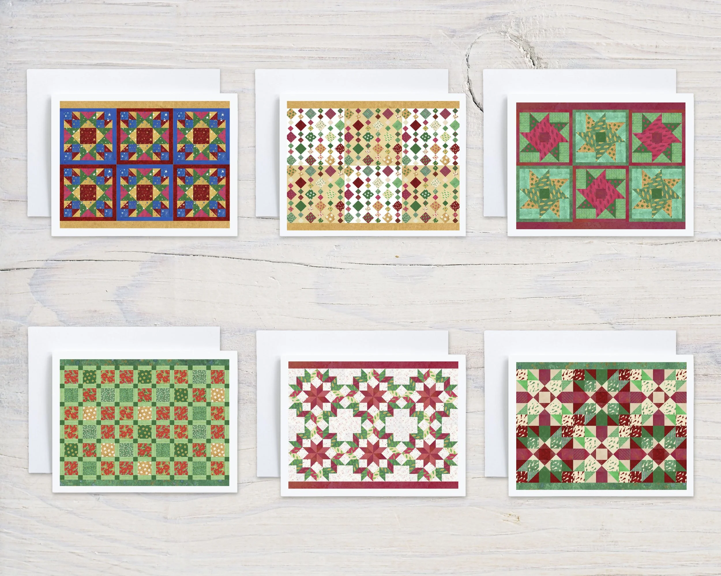 Watercolor Christmas Quilt Notecards – Set of Six