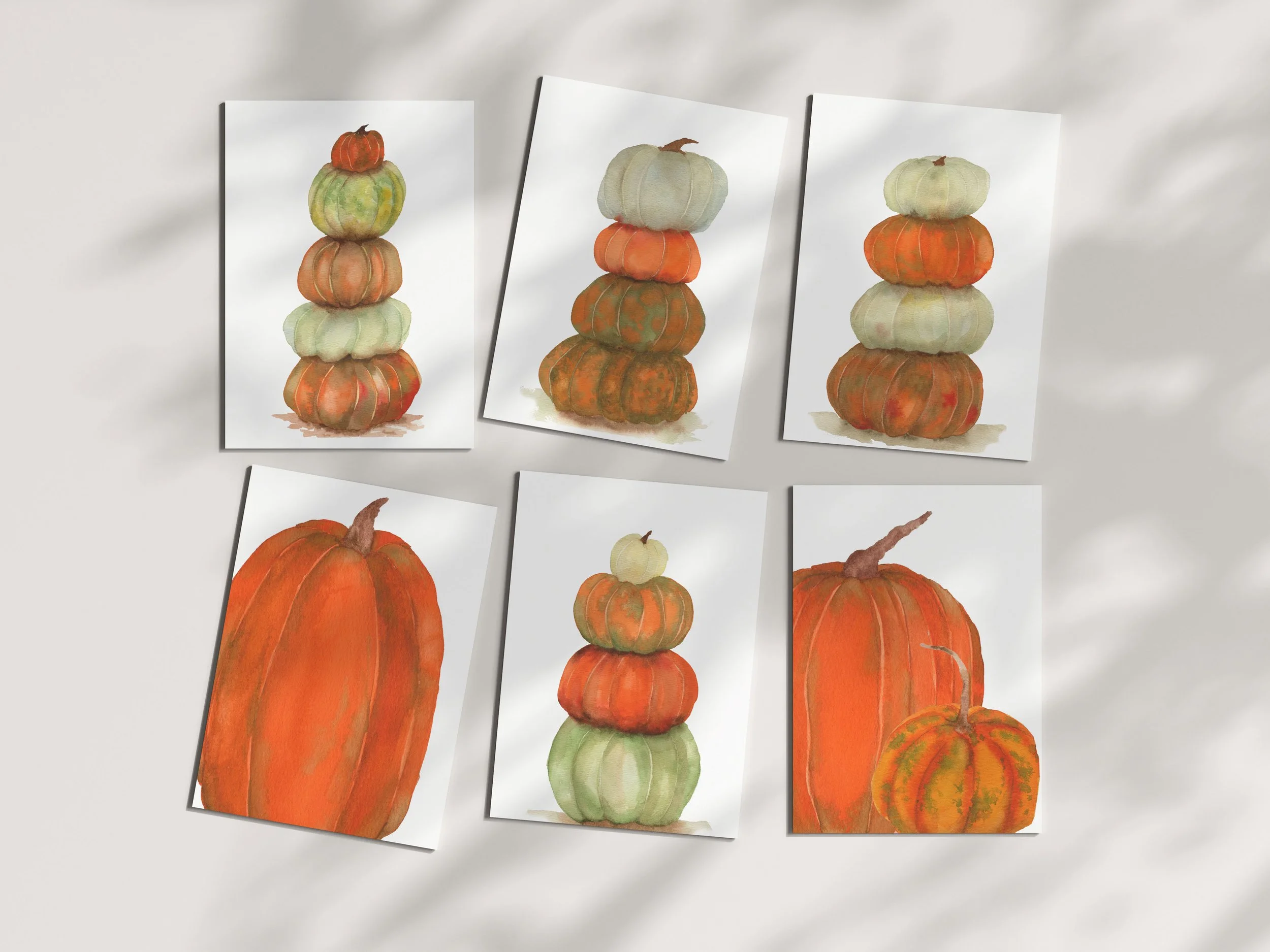 Autumn Pumpkins Watercolor Notecard Set of 6