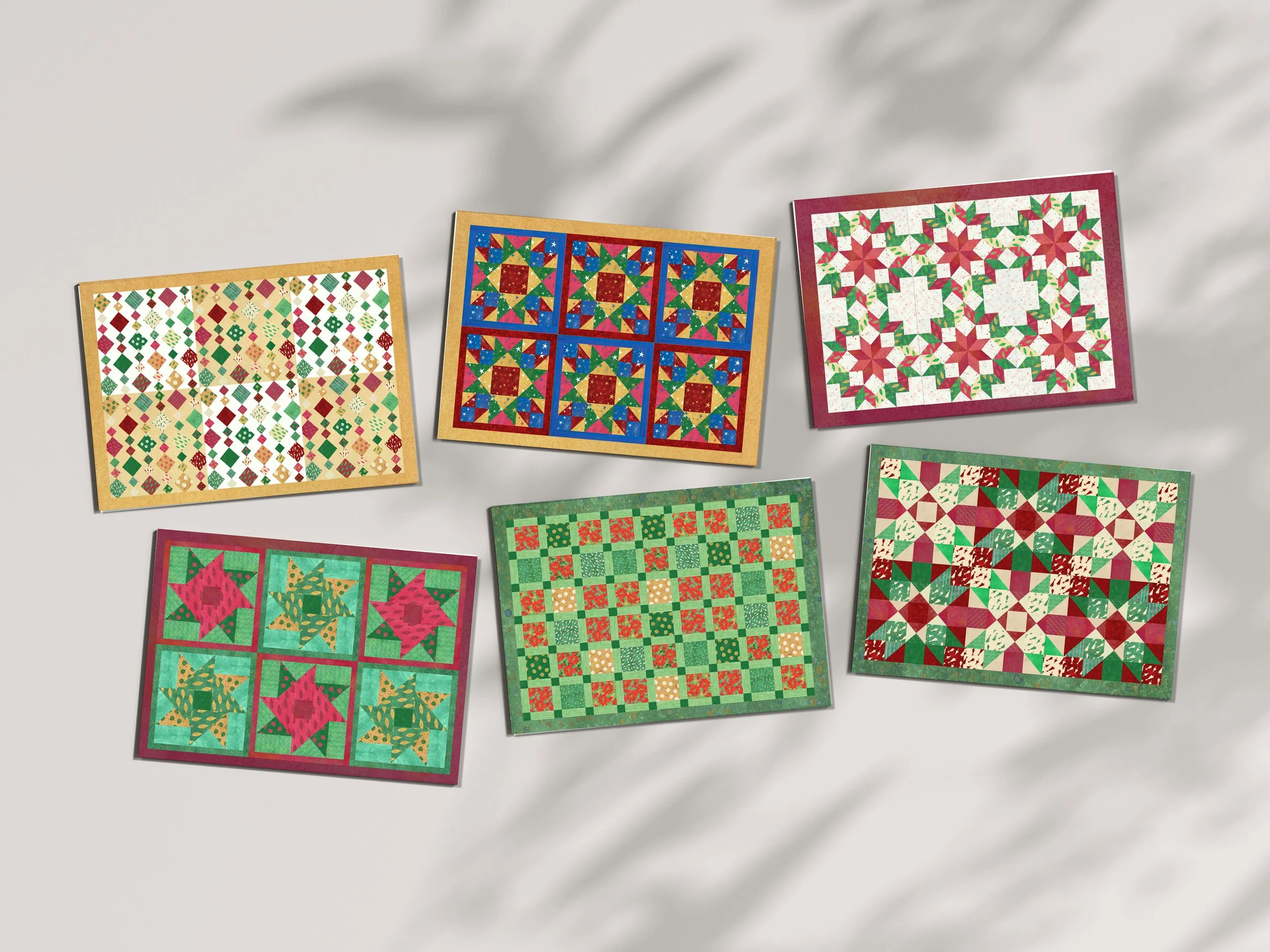 Watercolor Christmas Quilt Notecards Set of 6