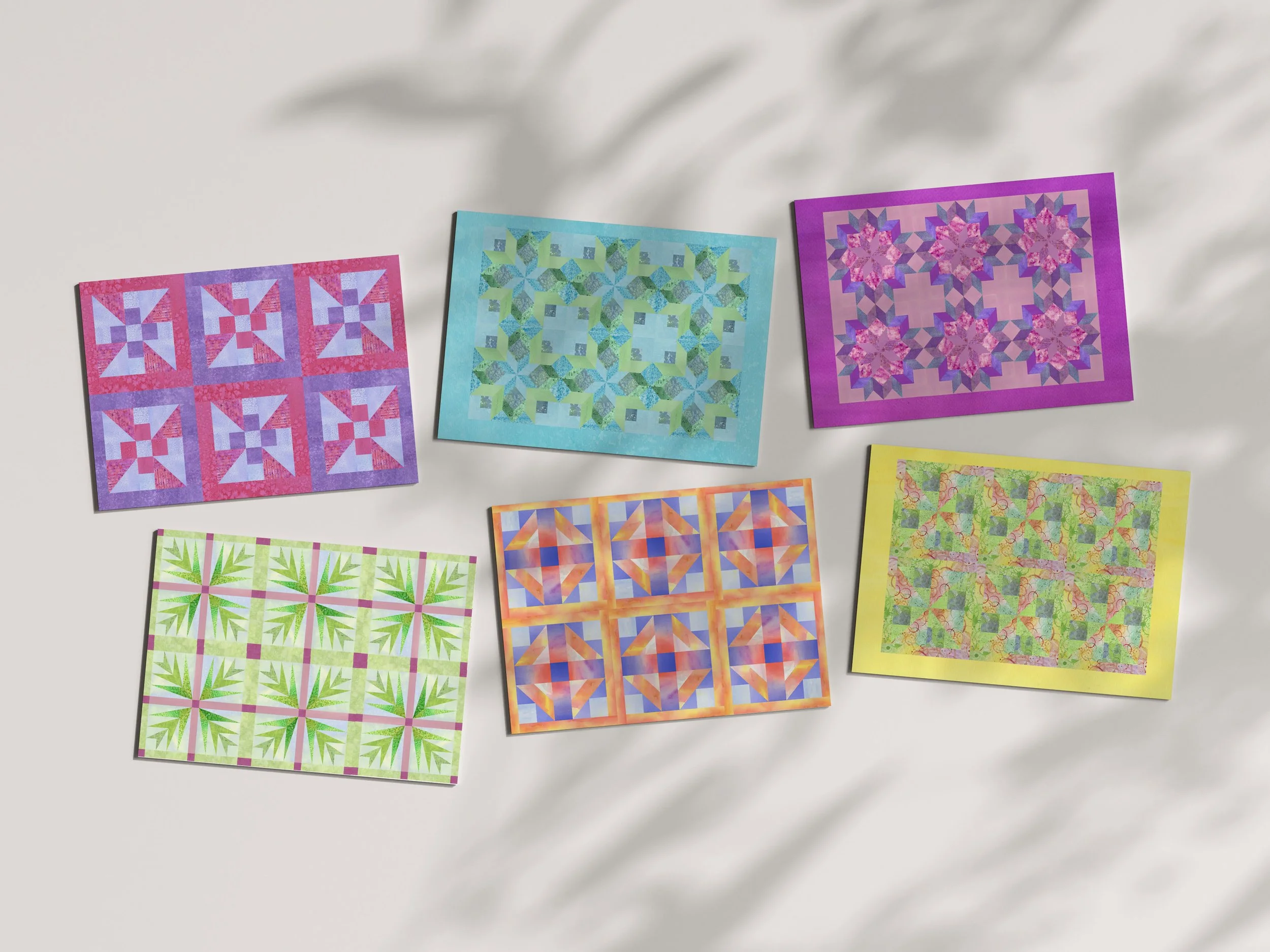 Bright Watercolor Quilt Notecards – Set of Six