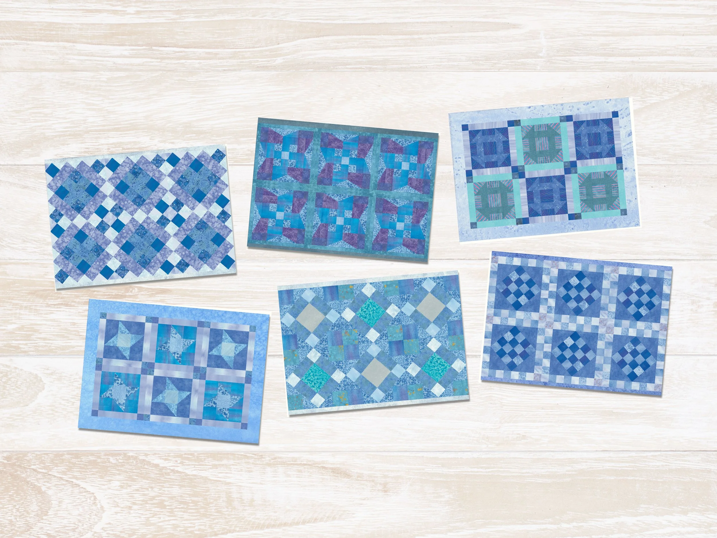 The Digital Watercolor Blue with Teal Quilt Notecards Set of Six