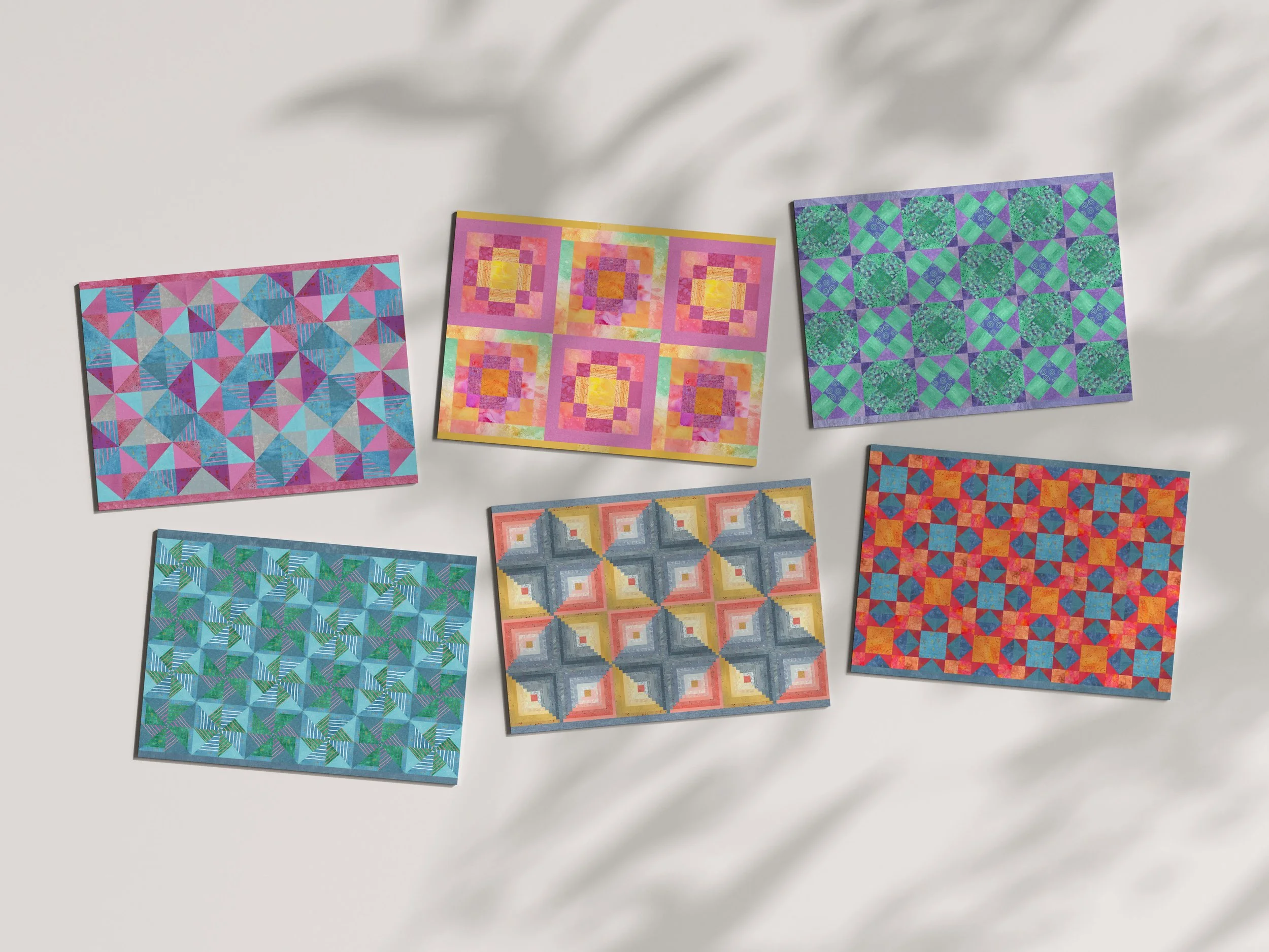 Jewel  Tone Watercolor Quilt Notecards - Set of Six