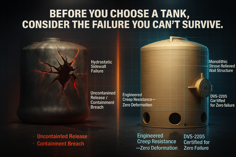 Houston PolyTank HDPE rectangular storage tank with structural top deck and mixer platform