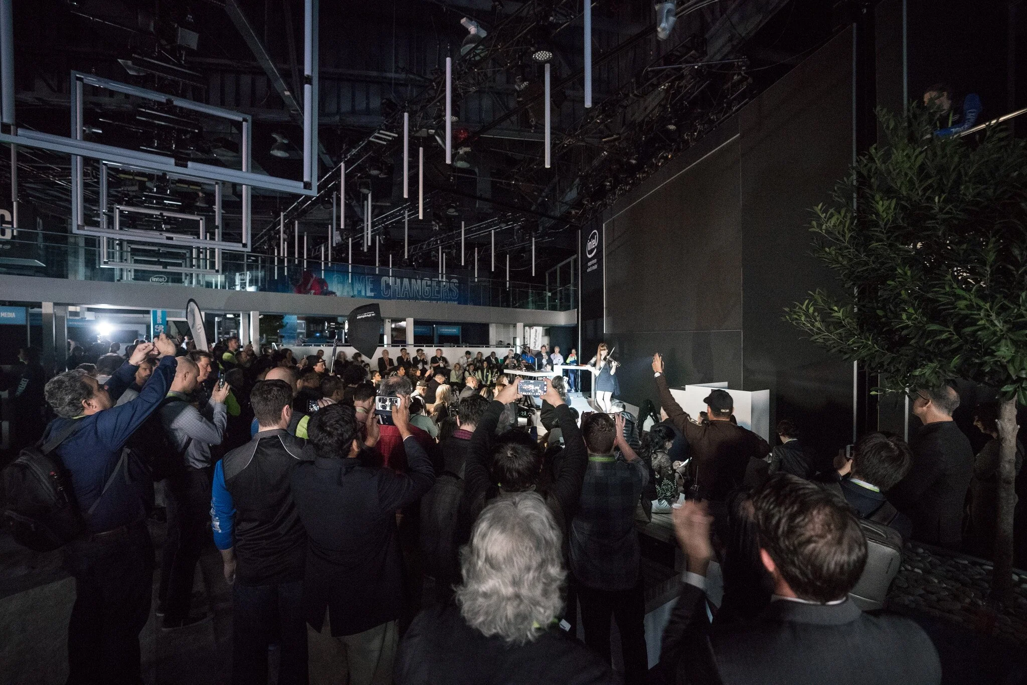 Intel at CES 2018 during the blackout with Haana playing and the crowd with cellphones lit.