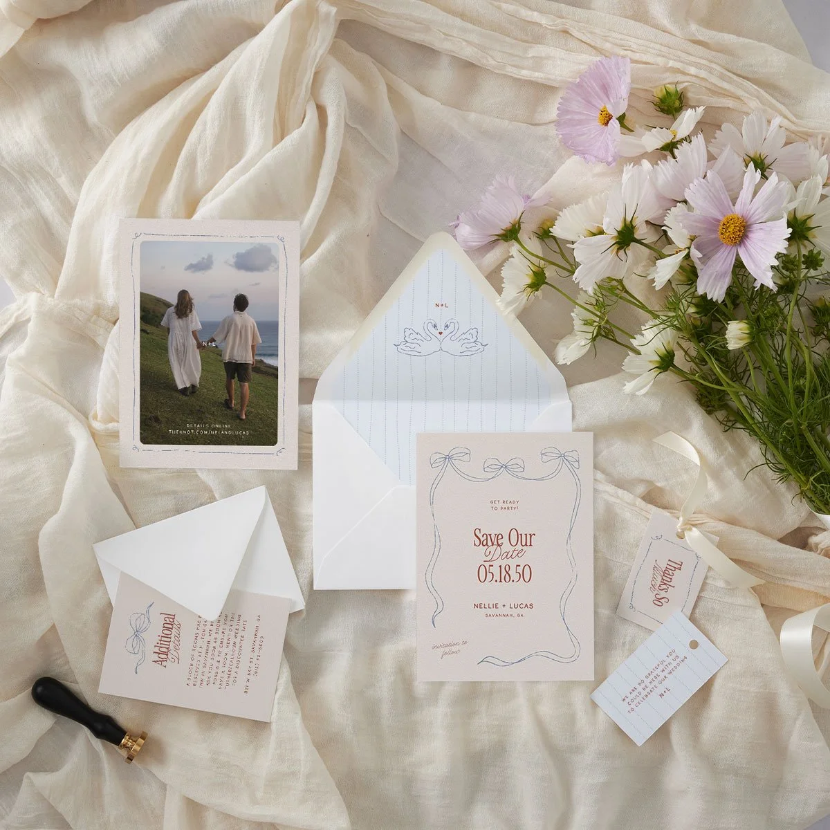 Modern Delicate Bows Save the Date