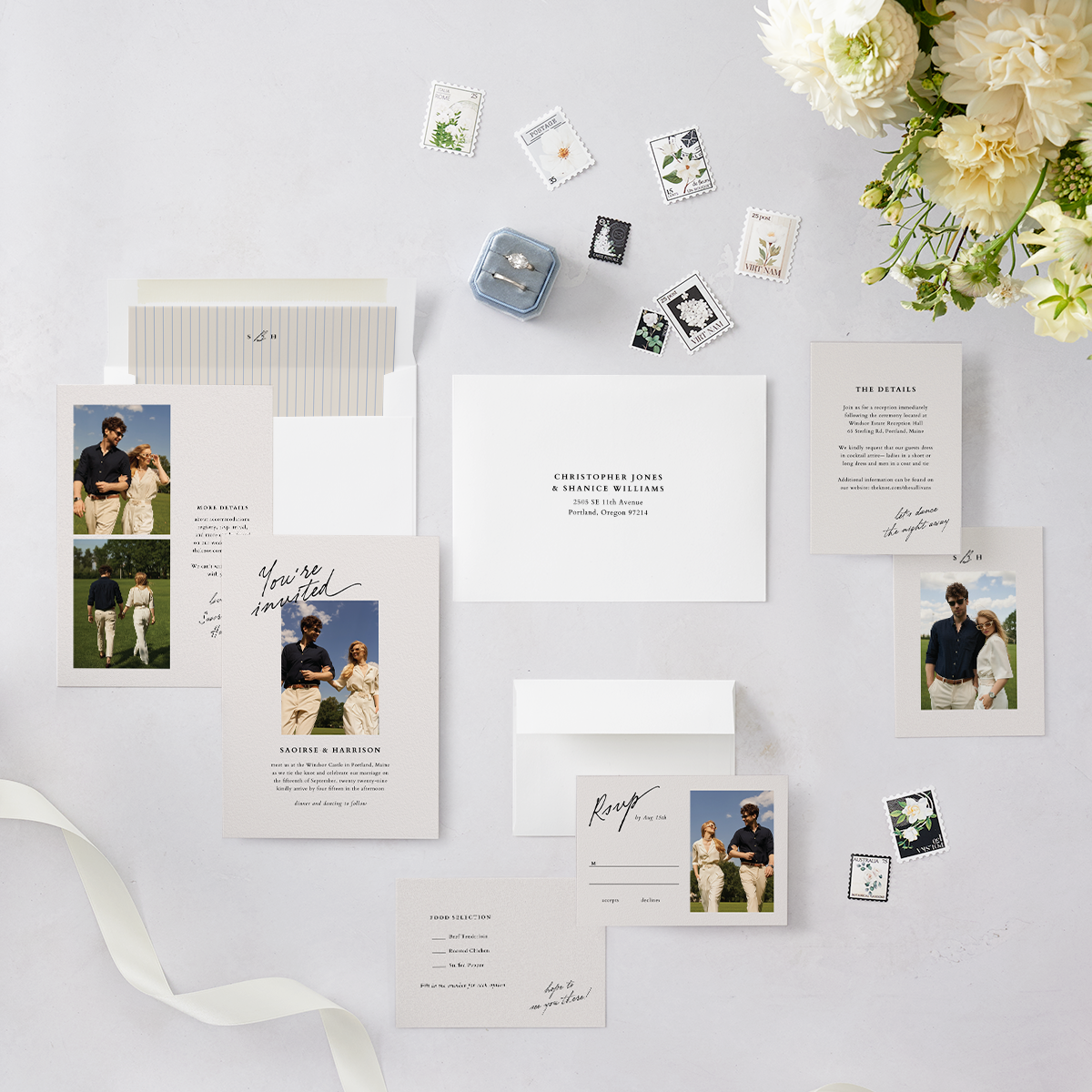 Elegant Editorial Page Wedding Invitation Suite