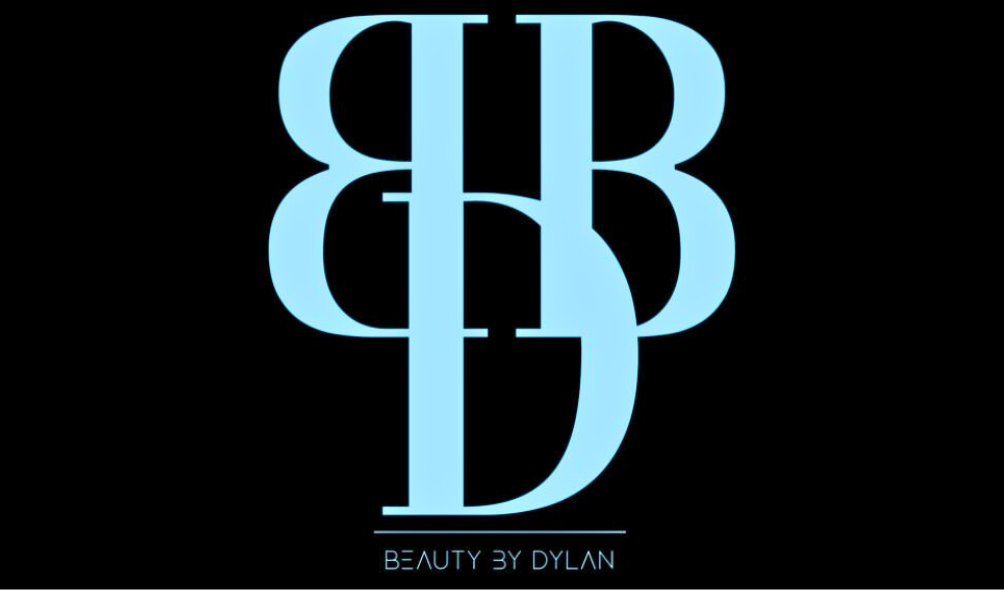 A logo with the initials B and B in a stylized, overlapping design in light blue on a black background, with the text 'Beauty by Dylan' at the bottom.