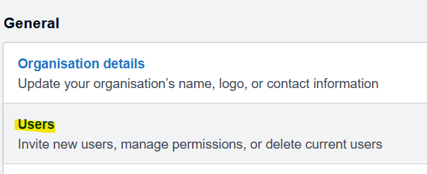 Screenshot of the Xero Settings option to manage users