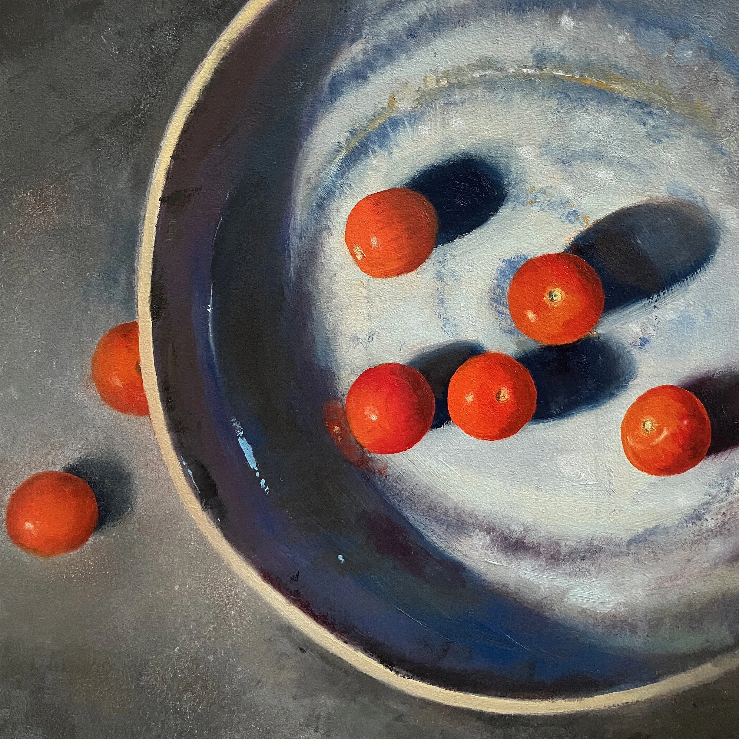 Glazed Bowl And Cherry Tomatoes. Oil on board. 20 x 20cm. £275