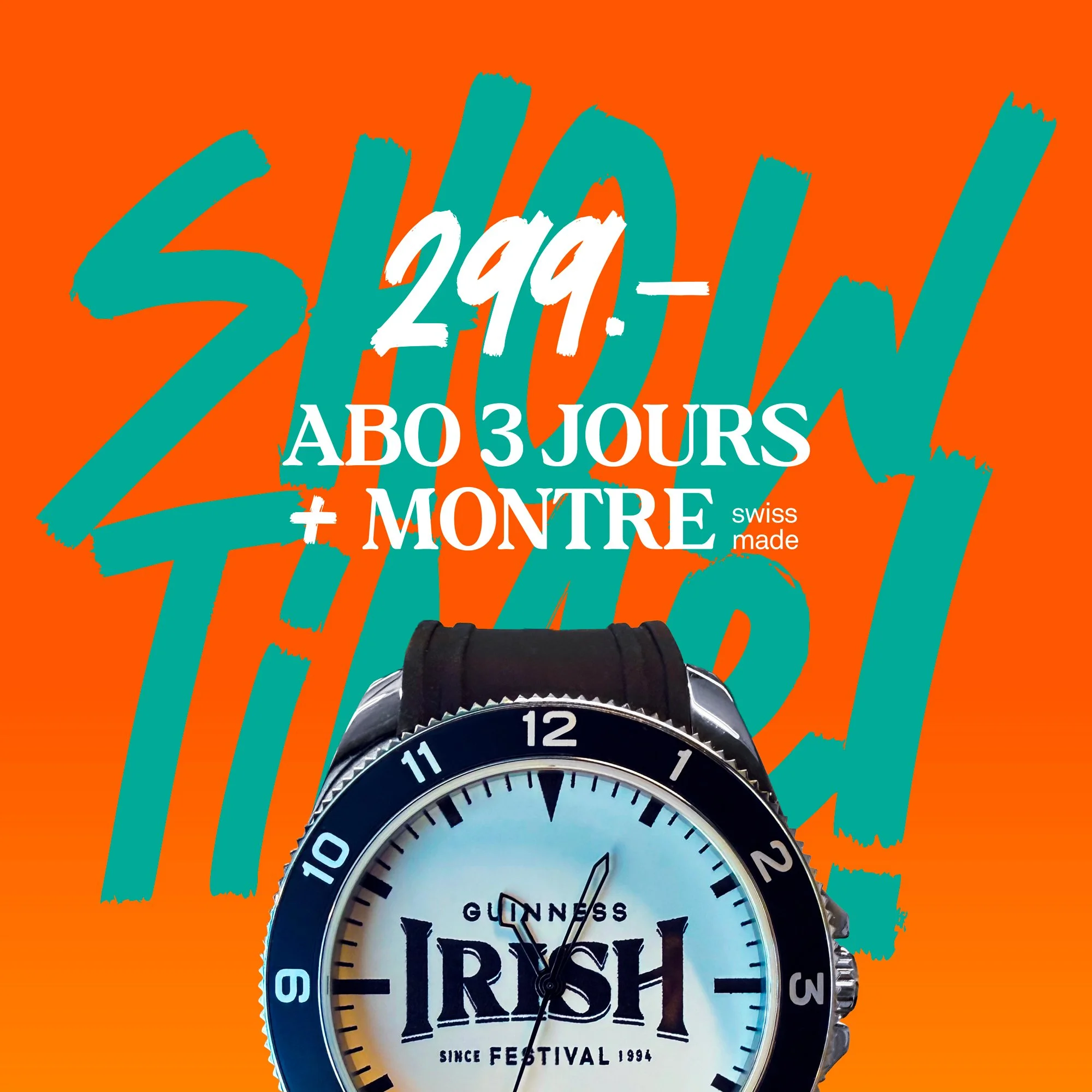 ⌚🍀 L&rsquo;offre collector du Guinness Irish Festival !
Rejoins la grande famille du festival avec LA montre officielle Swiss Made du Guinness Irish Festival&hellip; et re&ccedil;ois en plus ton abo 3 jours pour l&rsquo;&eacute;dition 2026 !

Une mo