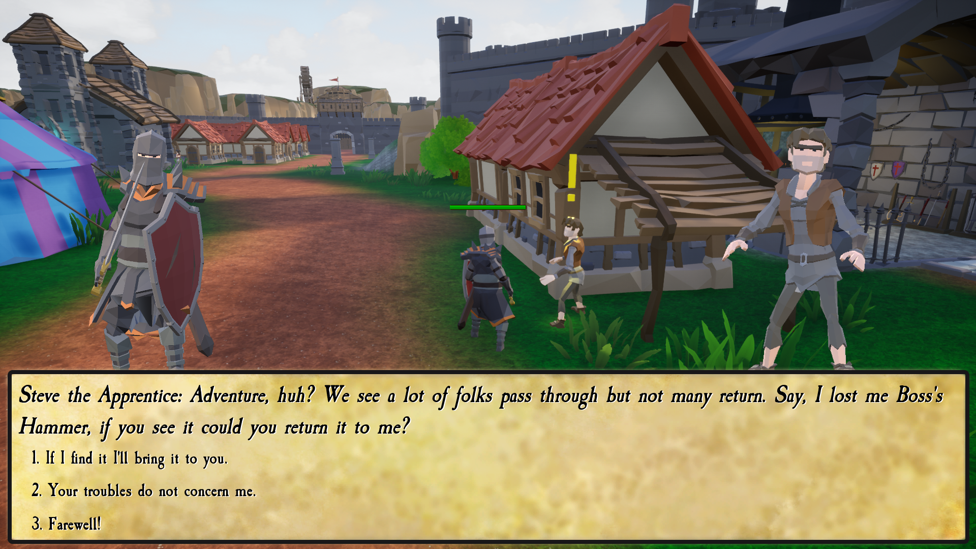 Dialogue system for accepting quests.