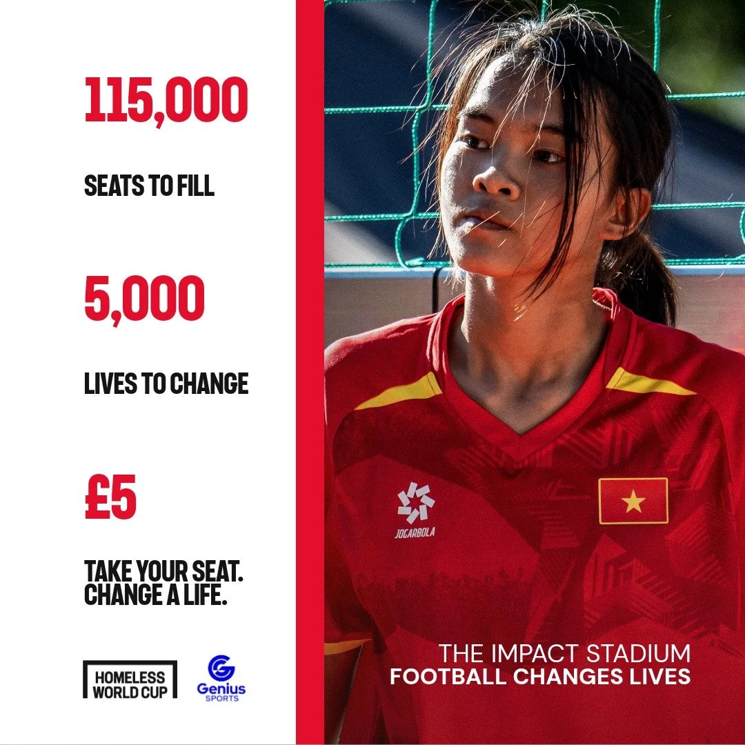 &pound;5.
One seat.
A global movement. ❤️⚽

🔗 Take a seat. Change a Life. Join supporters across the world at our Impact Stadium.

🌎 More than 300 million people around the world are experiencing homelessness.

💔 More than 1.1 billion people live 