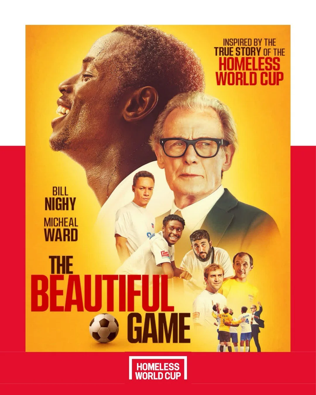 📢 One one hour to go until The Beautiful Game airs on Channel 4, making its UK network debut.

Inspired by the real Homeless World Cup and starring Bill Nighy, the film tells a story of football, hope, second chances and belonging.

But behind the f