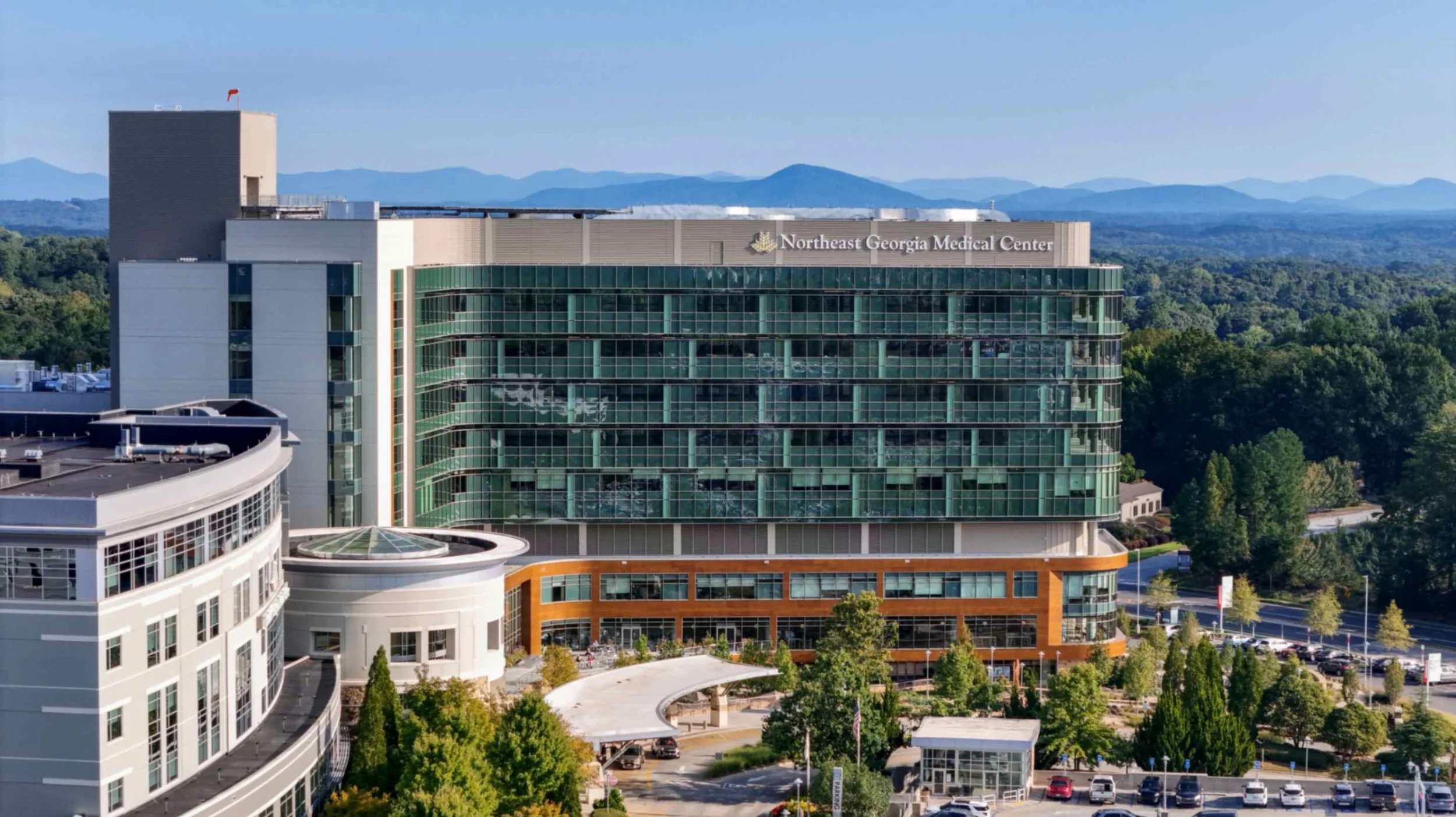 Aerial Hospital Property Photography – Northeast Georgia Medical Center with Mountain Backdrop.jpg