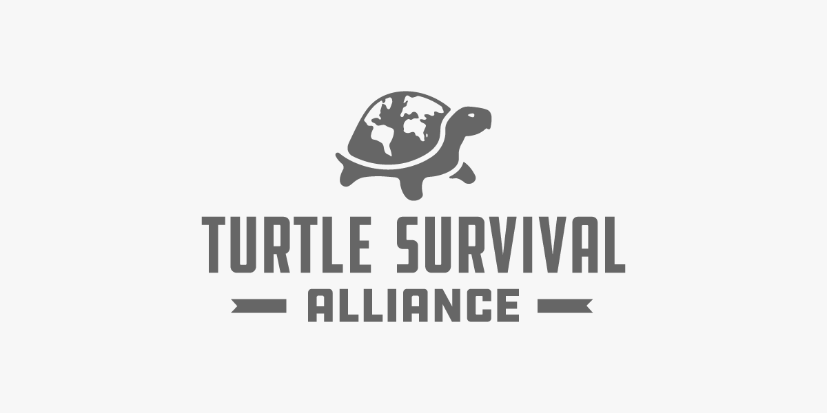 Logo for Turtle Survival Alliance featuring a turtle with a globe on its back and bold text.