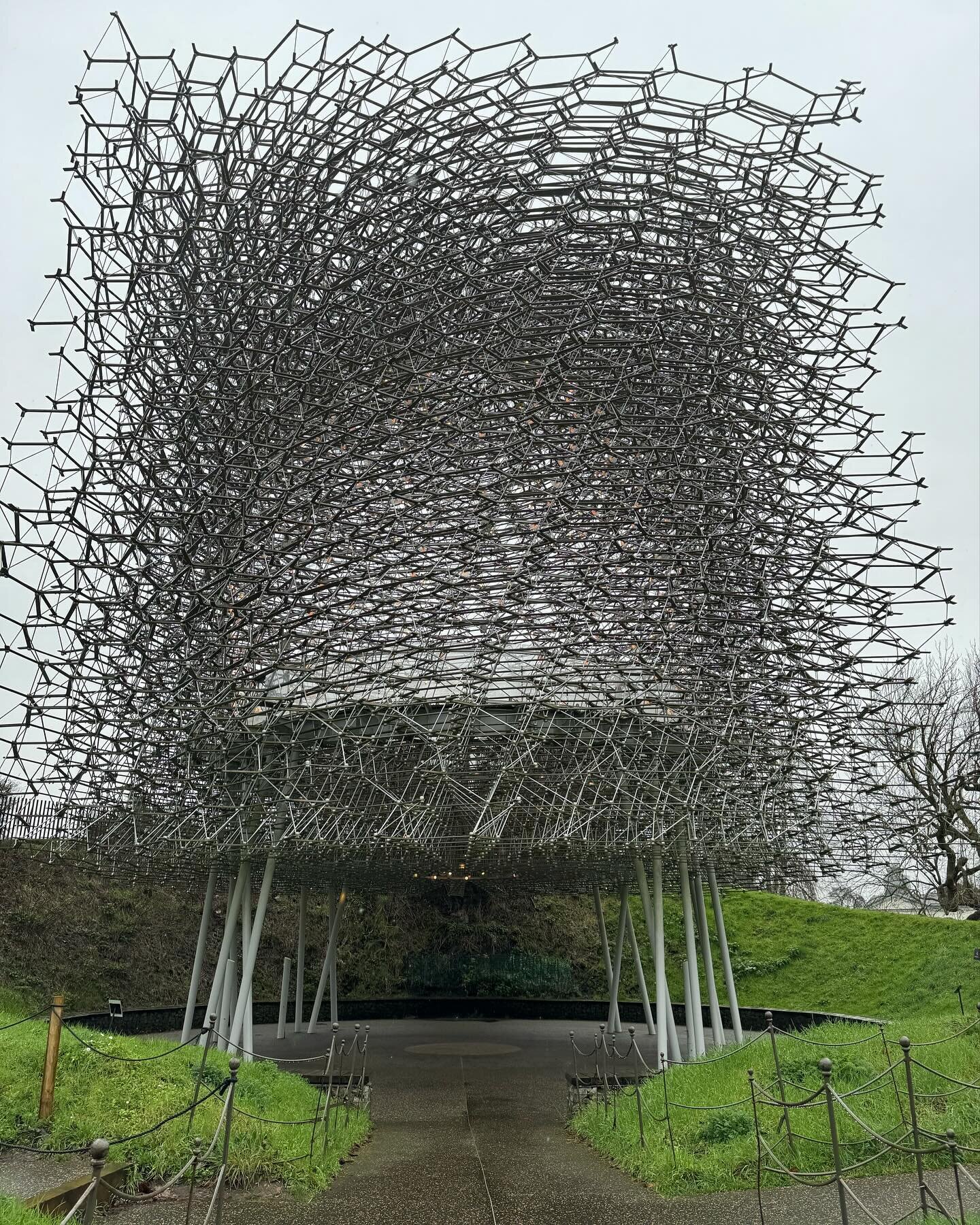 The Hive, Kew Gardens - amazing art installation, 17 metres tall recreating the life inside a beehive! LED lights glow as a musical symphony responds to the vibrations of bees that live in the Garden. The musical key is C, the key that bees seemingly