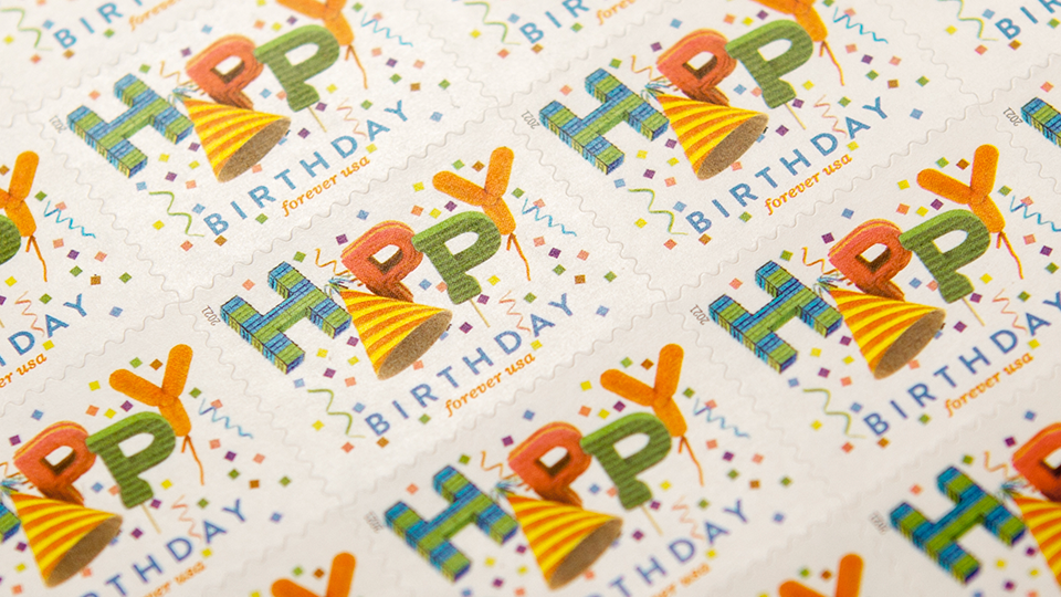 Photography of Happy Birthday Stamp sheet.