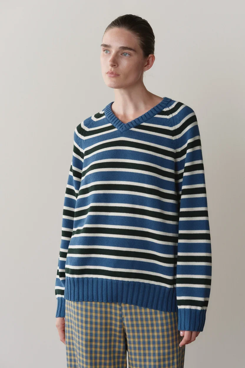 TheCottonKnitStripeV-NeckSweater_Lake-Creme-Fir_005.webp
